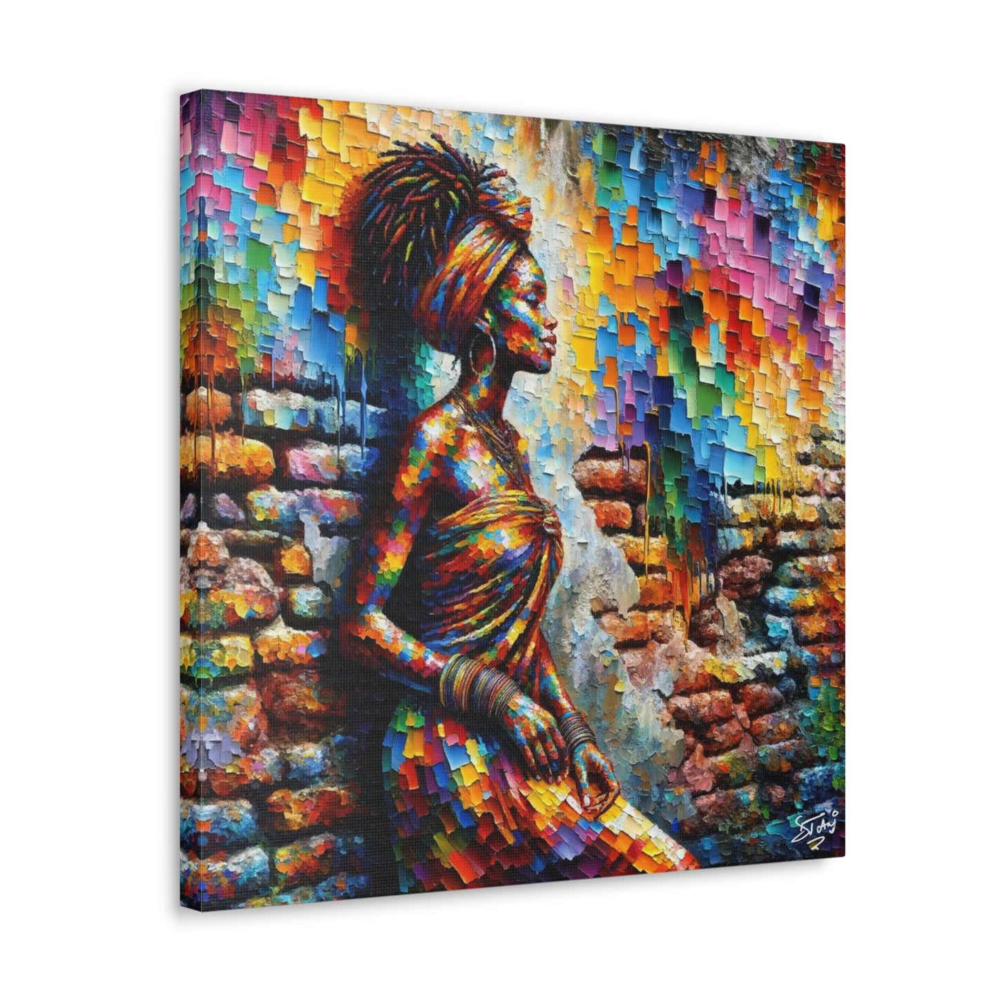 Art Print, Afro-Caribbean Woman "In Paint," (5) Oil Finish, West Indian Ethnicity, Cultural, Heritage, Semi-Abstract, Canvas Gallery Wrap