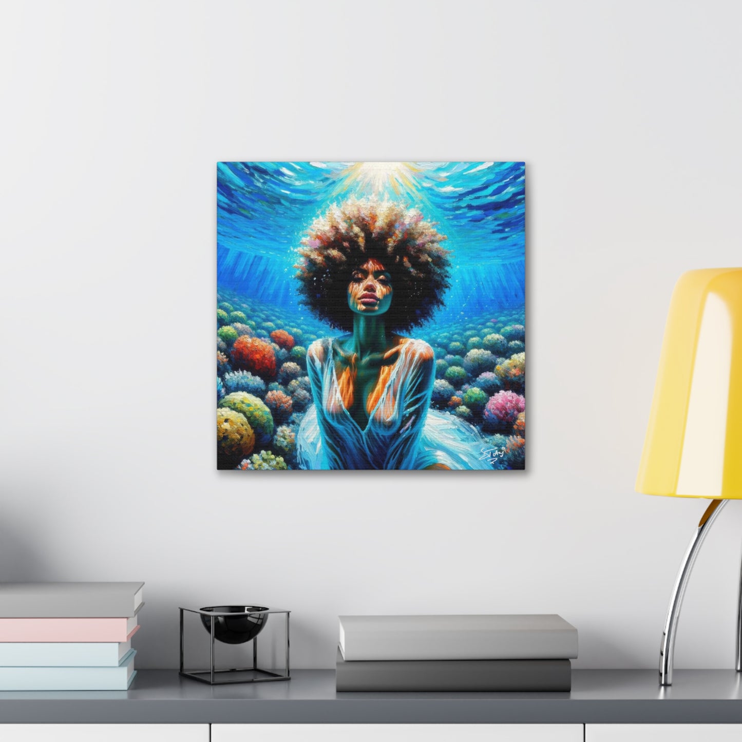 Art Print, Afro-Caribbean Woman, "Submerged" Oil Finish, West Indian Ethnicity, Cultural, Heritage, Abstract, Canvas Gallery Wrap