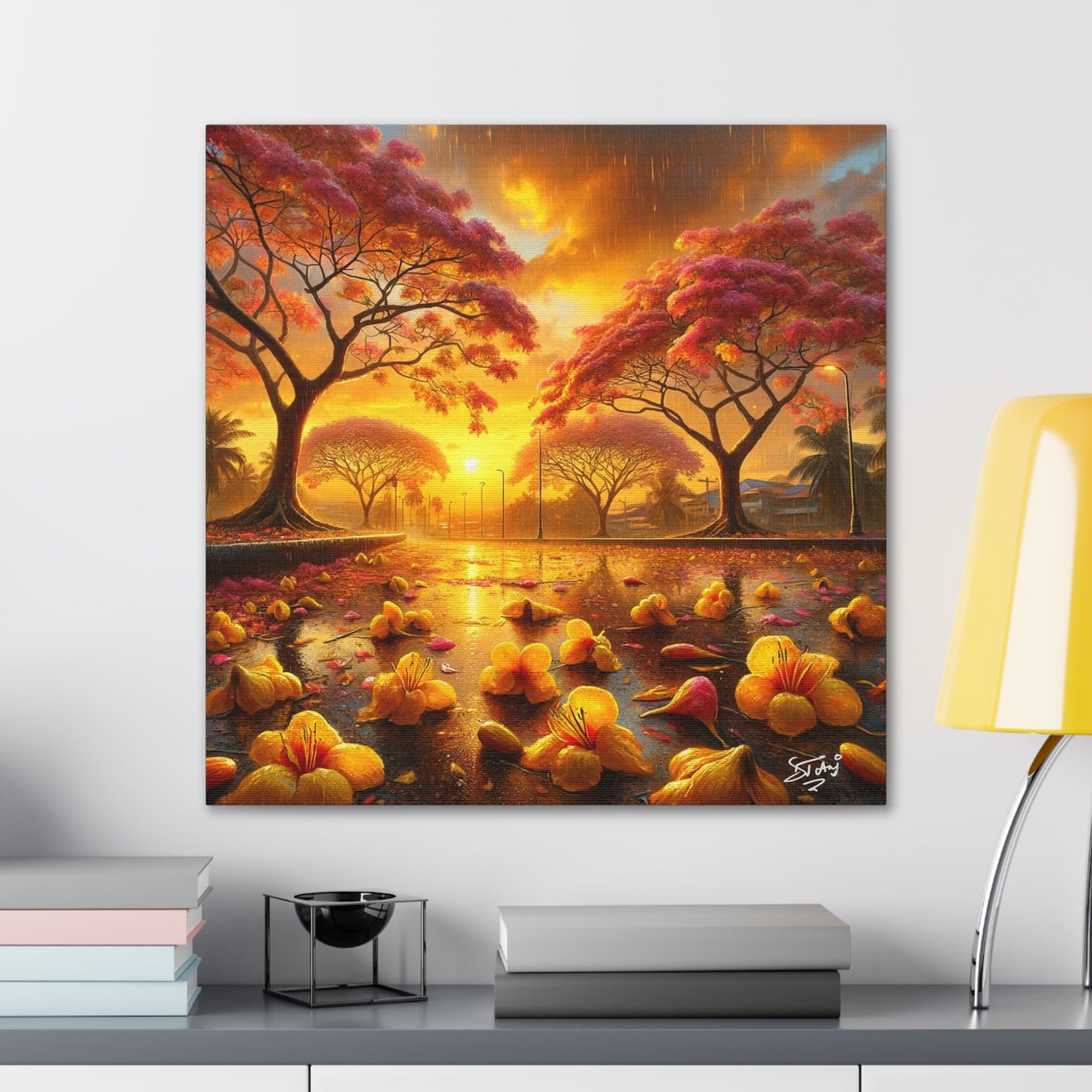 Print#3 of Poui Trees, Rainy Sunset in the Caribbean, Canvas Gallery Wraps