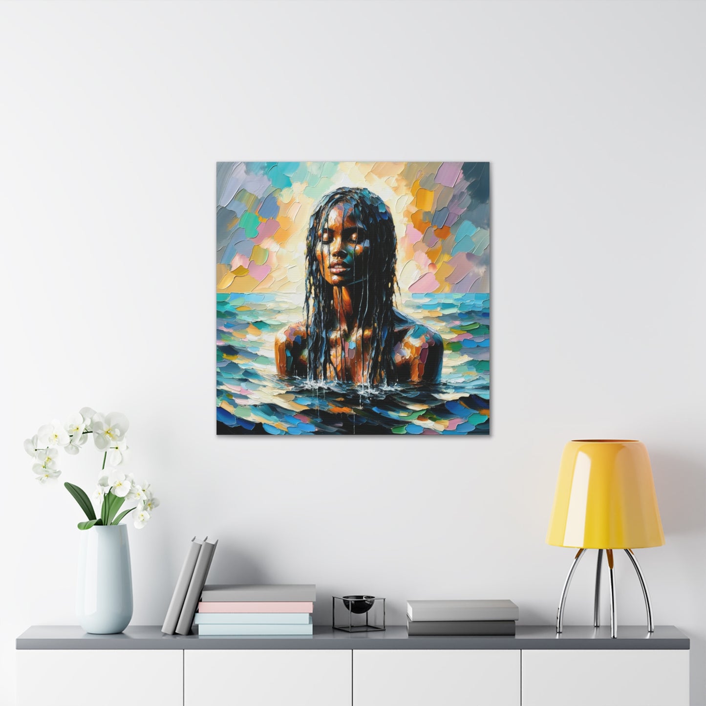 Art Print#9 of Trini Woman - Chilling in the Caribbean Sea, Oil Finish, West Indian Ethnicity, Cultural, Heritage Art, Canvas Gallery Wraps