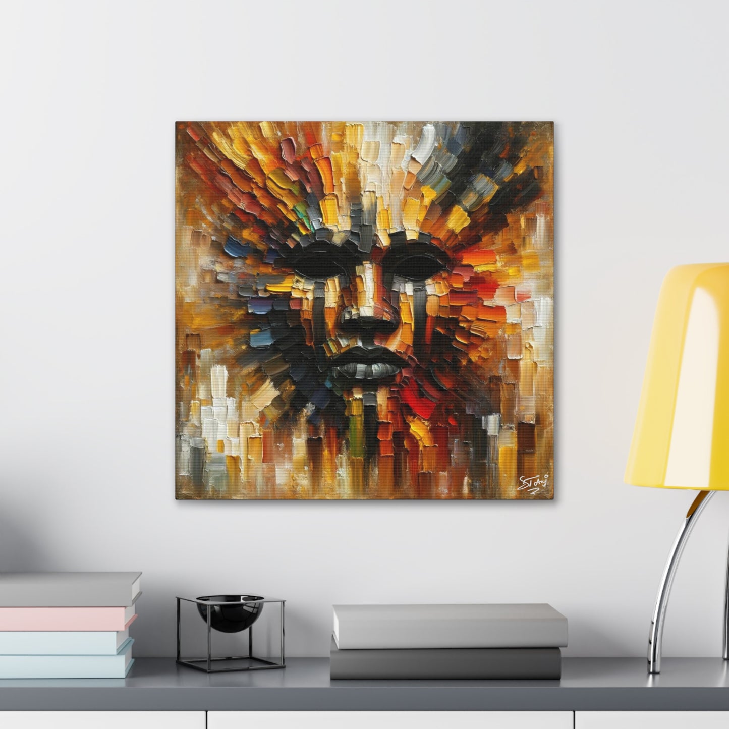 Art Print, Afro-Caribbean Mask, Oil Finish, Carnival,  West Indian Ethnicity, Cultural, Heritage, Semi-Abstract, Canvas Gallery Wrap