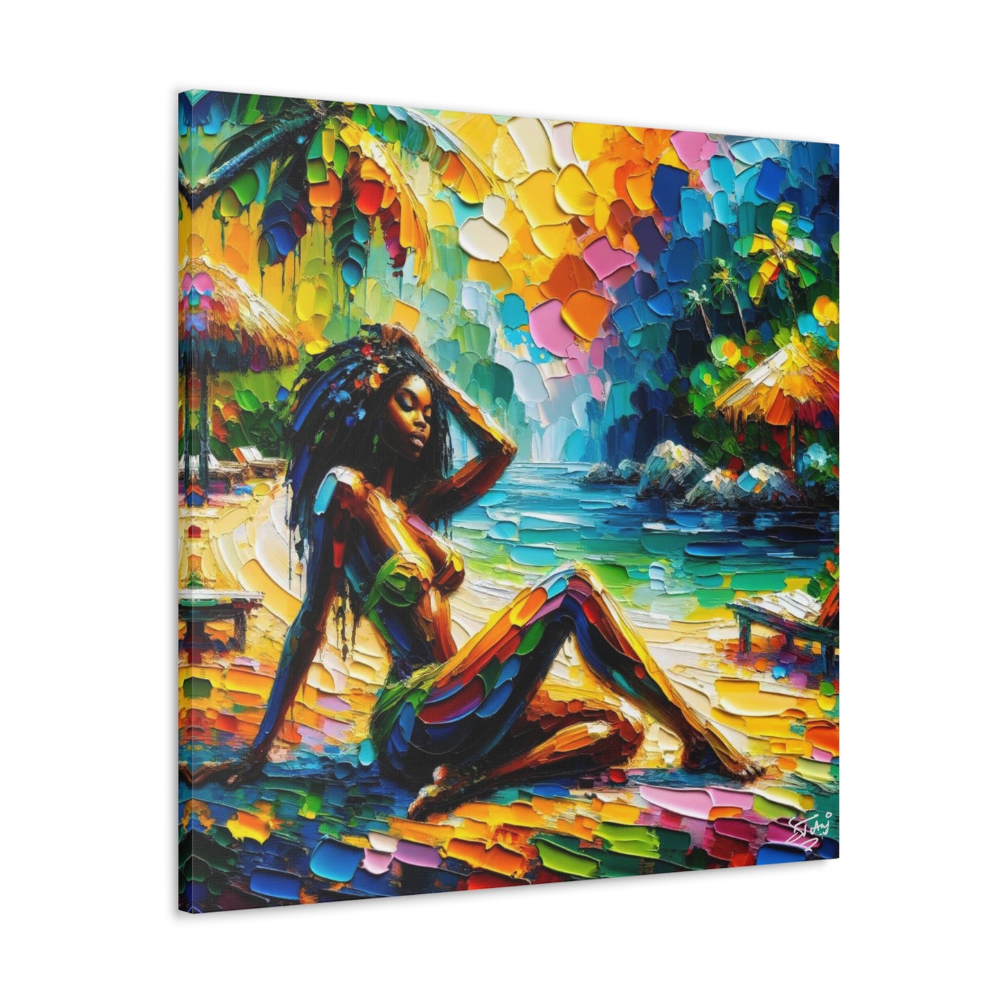 Art Print, Afro-Caribbean Woman, Oil Finish, West Indian Ethnicity, Cultural, Heritage, Semi-Abstract, Canvas Gallery Wrap