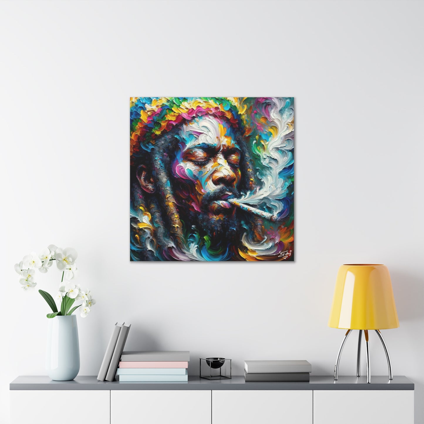 Art Print, "Rastaman Live Up," Oil Finish, West Indian Ethnicity, Cultural, Heritage, Semi-Abstract, Canvas Gallery Wrap