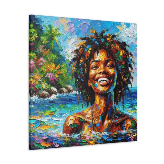 Art Print, Afro-Caribbean Woman, "Live in Color" Oil Finish, West Indian Ethnicity, Cultural, Heritage, Abstract, Canvas Gallery Wrap