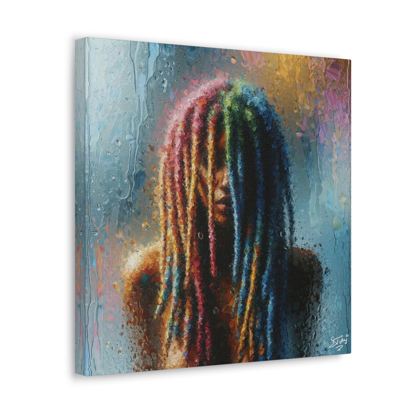 Art Print, Dreadlock Woman in Sauna, Oil Finish, West Indian Ethnicity, Cultural, Heritage, Semi-Abstract, Canvas Gallery Wrap