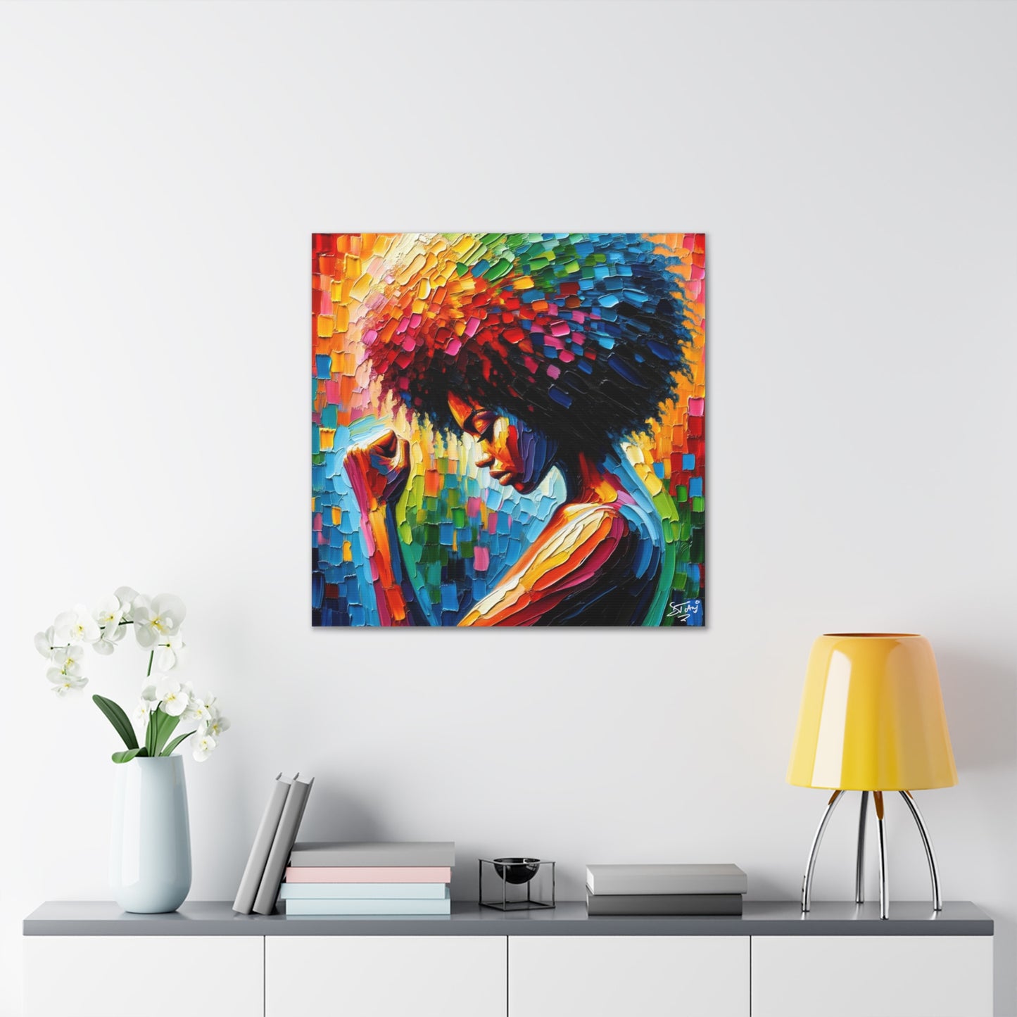 Art Print, Afro-Caribbean Woman, Black Power, Oil Finish, West Indian Ethnicity, Cultural, Heritage, Semi-Abstract, Canvas Gallery Wrap