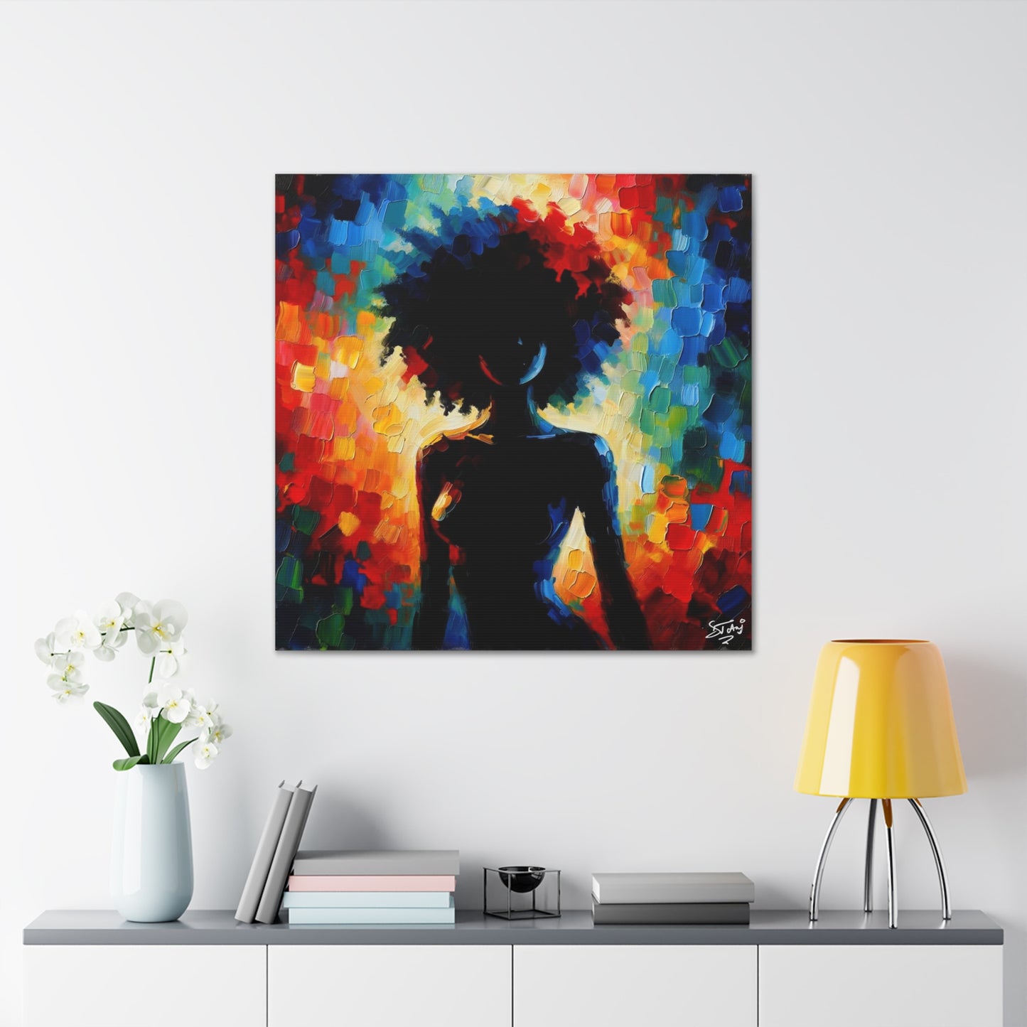 Art Print, Afro-Caribbean Woman, Silhouette, Oil Finish, West Indian Ethnicity, Cultural, Heritage, Abstract, Canvas Gallery Wrap