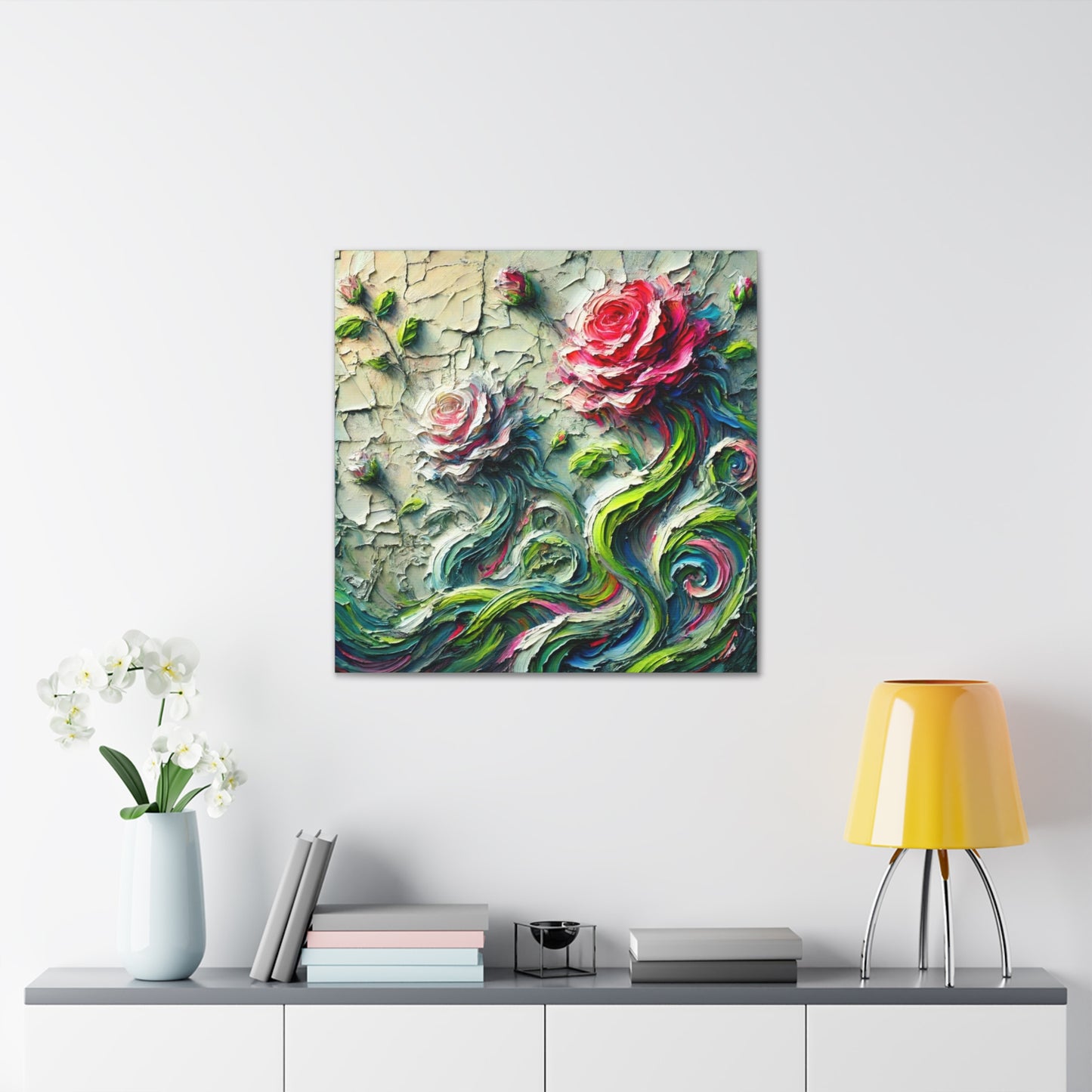 Art Print, "A Rose is a Still a Rose," Abstract Oil Finish, West Indian Art, Canvas Gallery Wraps