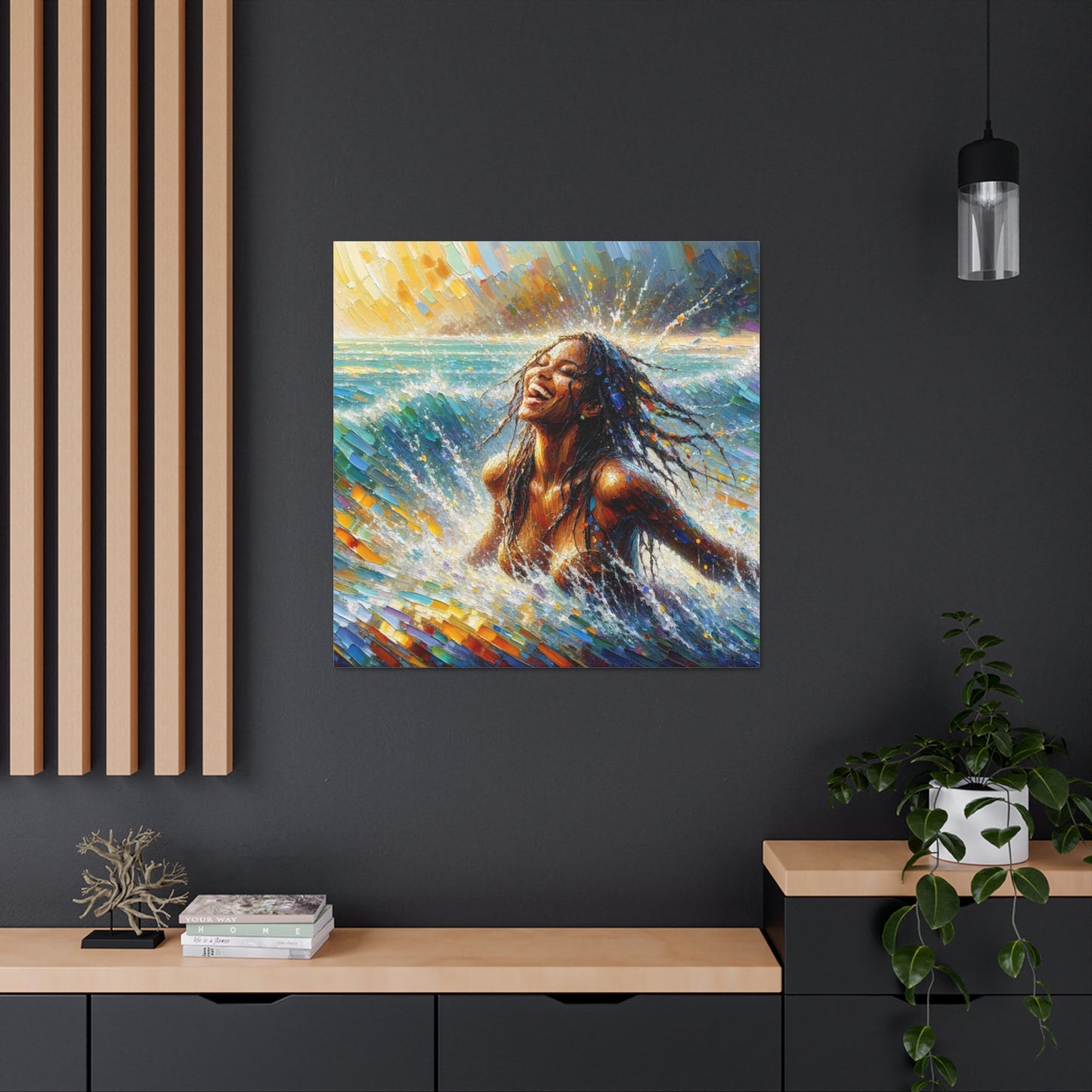 Art Print#4 of Dougla Woman's Exhilaration Captured - Joy, Laughter, Color, Caribbean Sea, Oil Finish, West Indian Art, Canvas Gallery Wraps