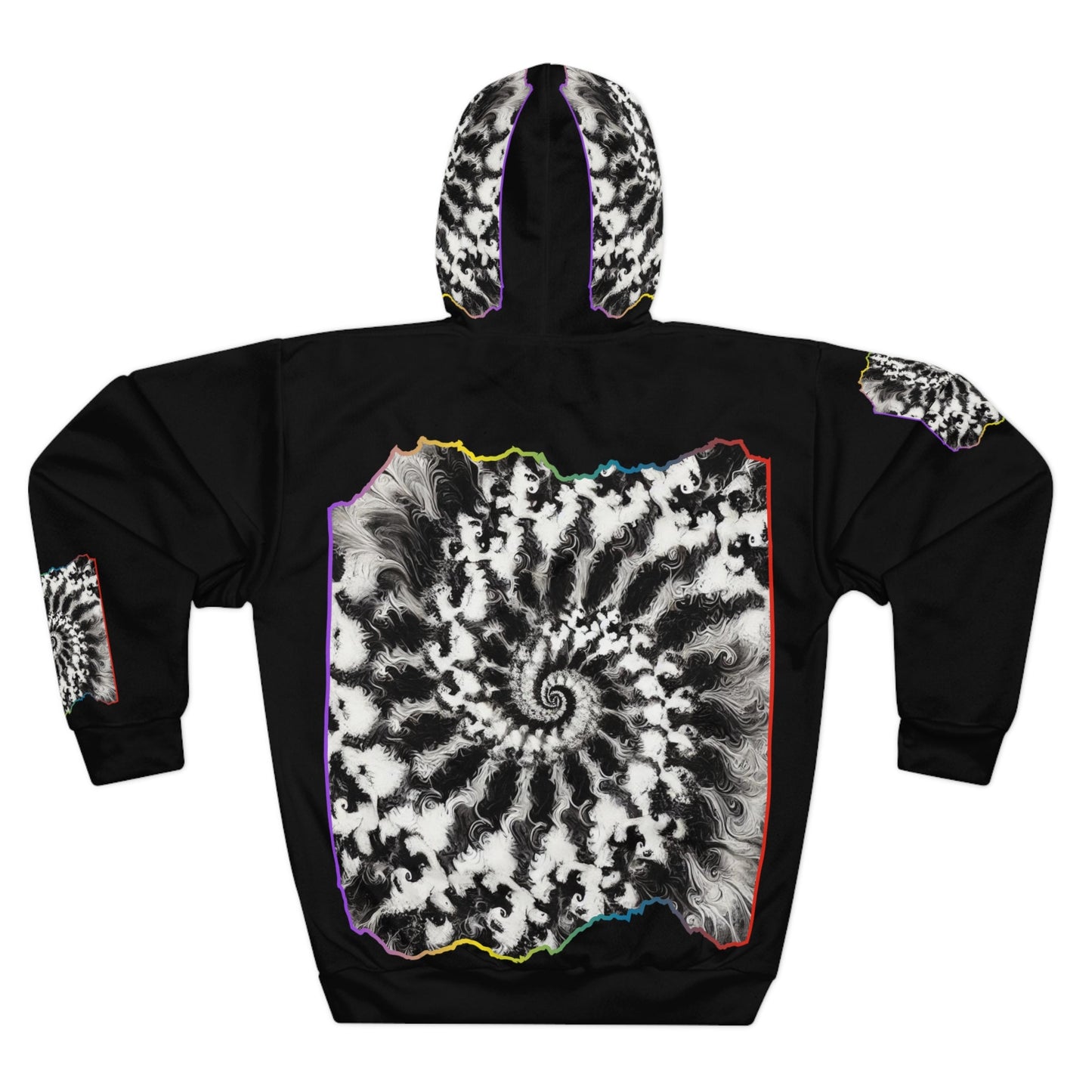 Unisex Pullover Hoodie (AOP) "B&W Tie-Dye Abstract Print"