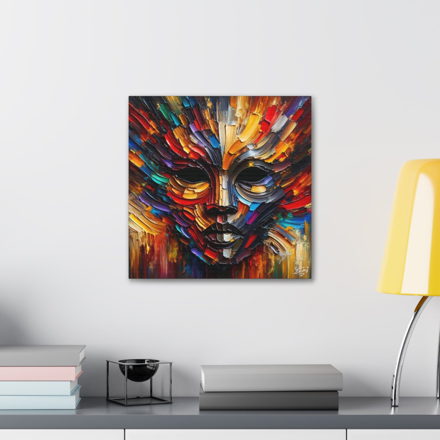 Art Print, Afro-Caribbean Mask, Oil Finish, Carnival,  West Indian Ethnicity, Cultural, Heritage, Semi-Abstract, Canvas Gallery Wrap