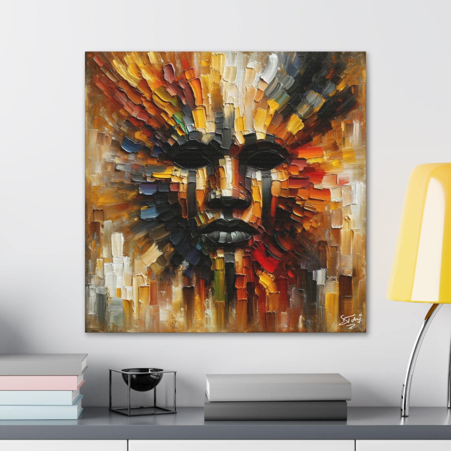 Art Print, Afro-Caribbean Mask, Oil Finish, Carnival,  West Indian Ethnicity, Cultural, Heritage, Semi-Abstract, Canvas Gallery Wrap