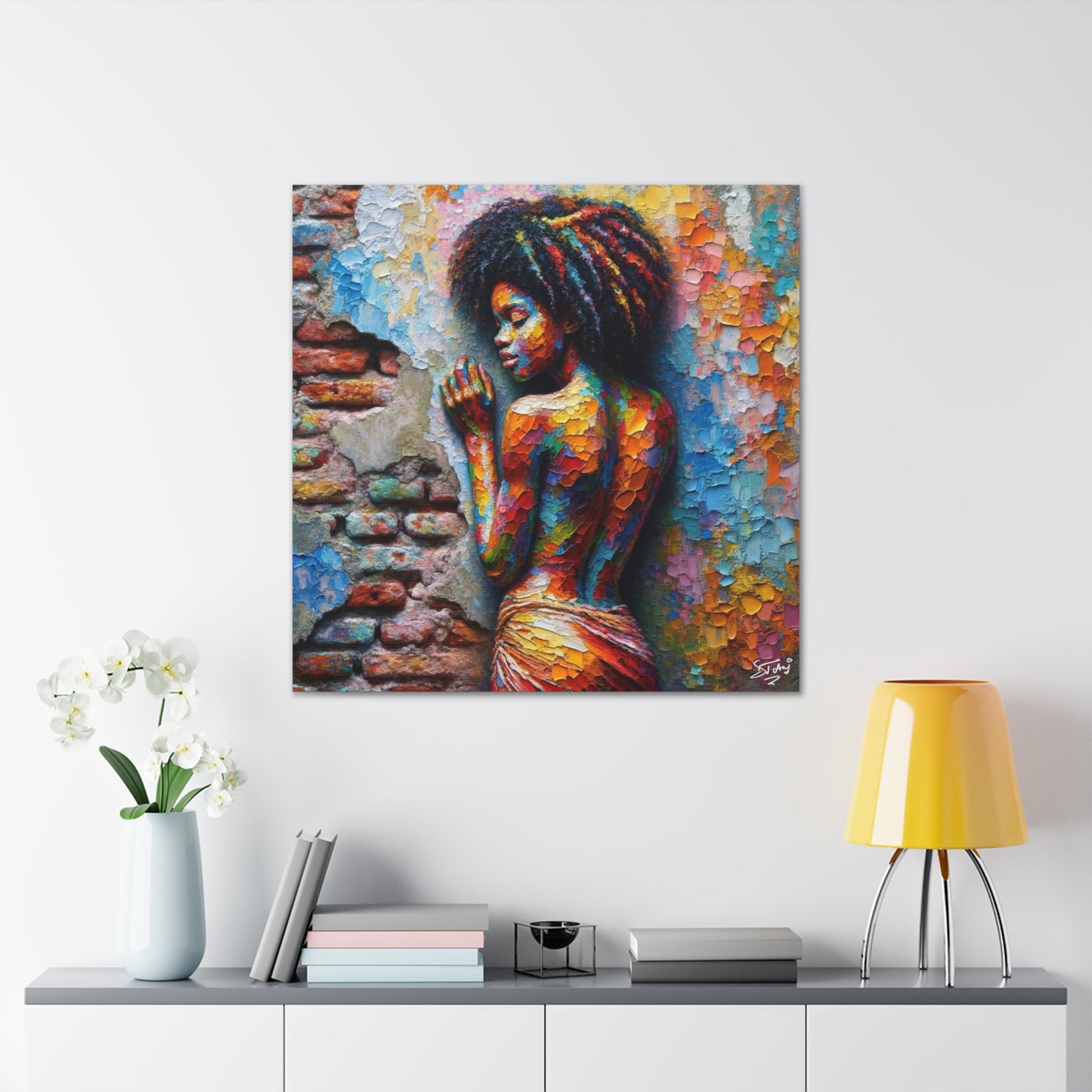 Art Print, Afro-Caribbean Woman "In Paint," (6) Oil Finish, West Indian Ethnicity, Cultural, Heritage, Semi-Abstract, Canvas Gallery Wrap