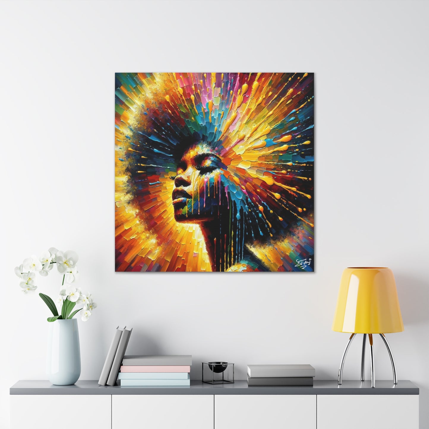 Art Print, Afro-Caribbean Woman, Oil Finish, West Indian Ethnicity, Cultural, Heritage, Semi-Abstract, Canvas Gallery Wrap