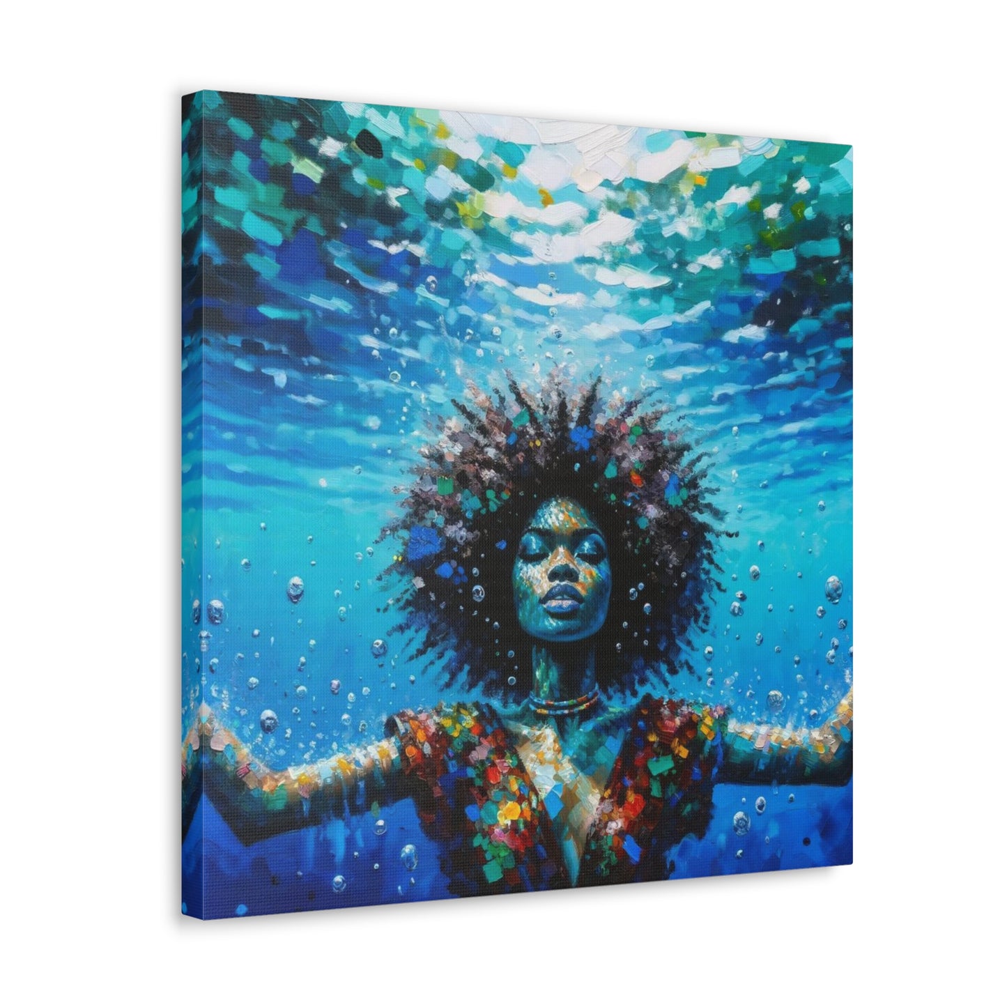 Art Print, Afro-Caribbean Woman, "Submerged" Oil Finish, West Indian Ethnicity, Cultural, Heritage, Abstract, Canvas Gallery Wrap