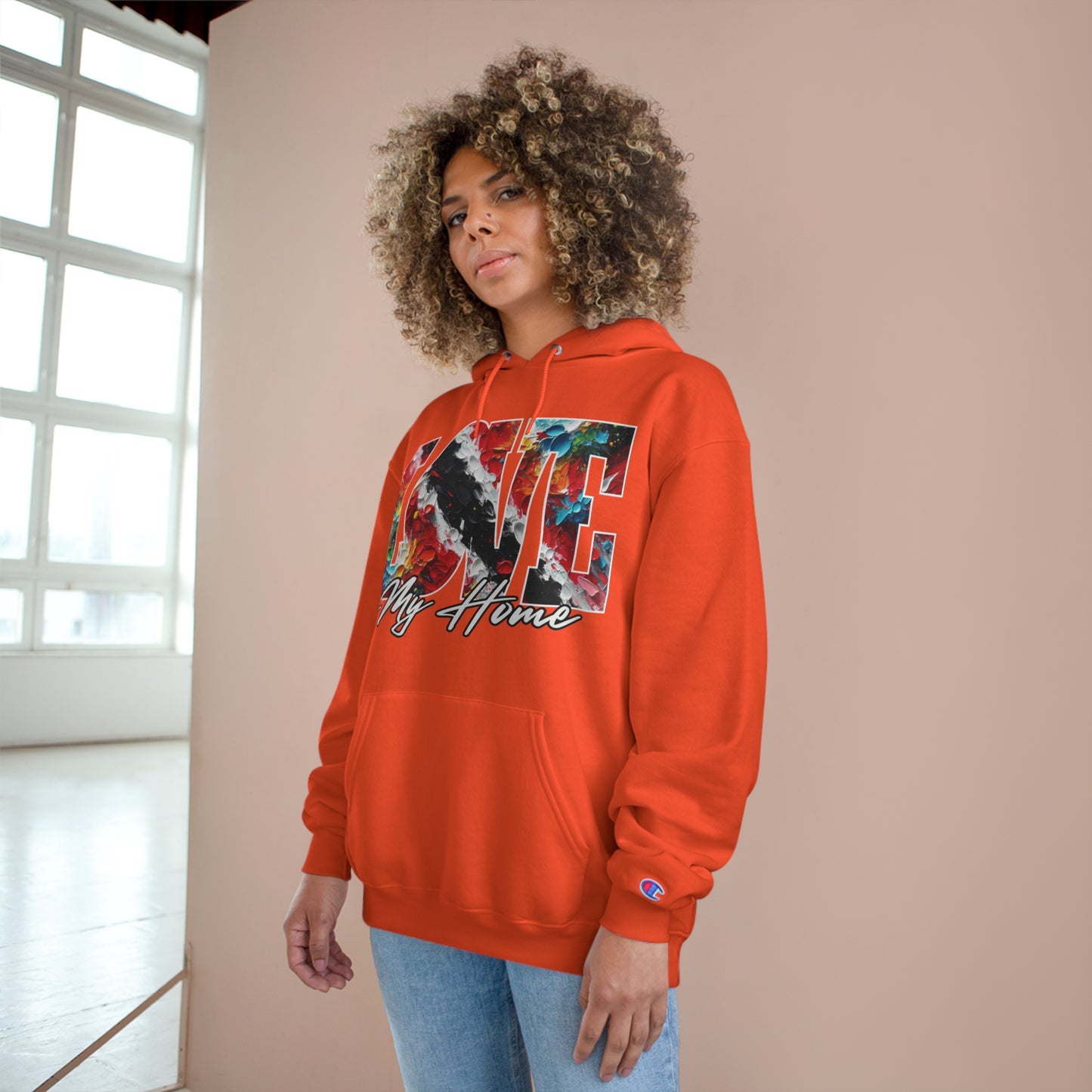 Champion Hoodie, "Love My Home" Inclusion, Anti-Racism, Racial Justice, One Love, Unity, Diversity, Immigrant Outsiders, Trinidad Caribbean Culture, FashionWithPurpose, ConsciousClothing, Cultural Identity, Black Inspiration Empowerment