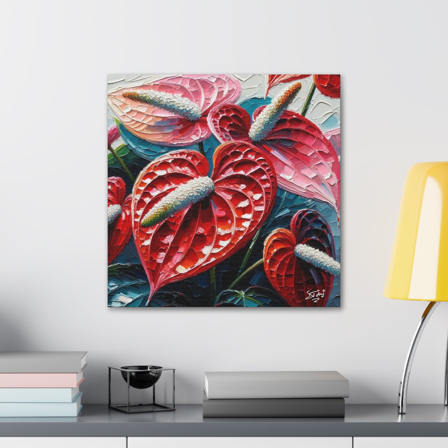 Art Print of Anthurium Flowers, Oil Finish, West Indian Art, Canvas Gallery Wraps