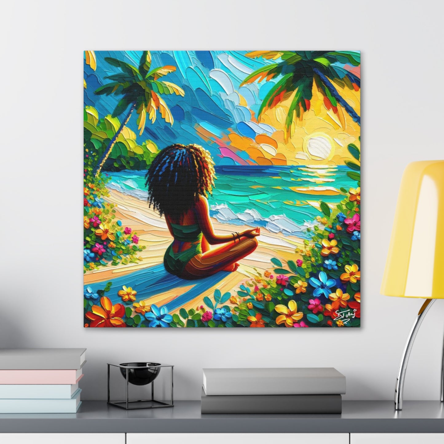 Art Print of Caribbean Woman on Beach, Oil Finish, West Indian Art, Canvas Gallery Wraps