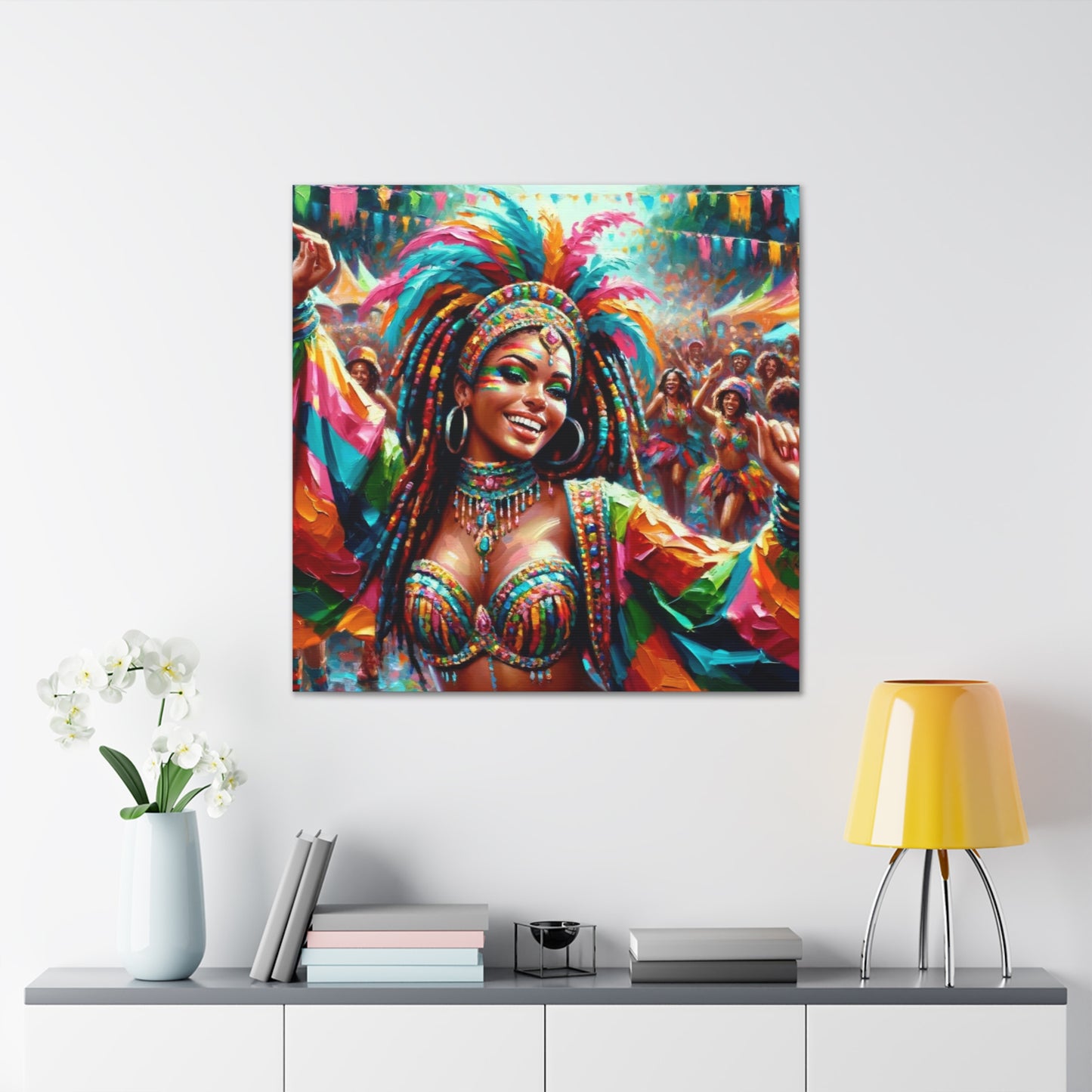 Art Print of Trini Masquerader, Carnival, Oil Finish, West Indian Ethnicity, Cultural, Heritage, Art, Black Woman, Canvas Gallery Wraps