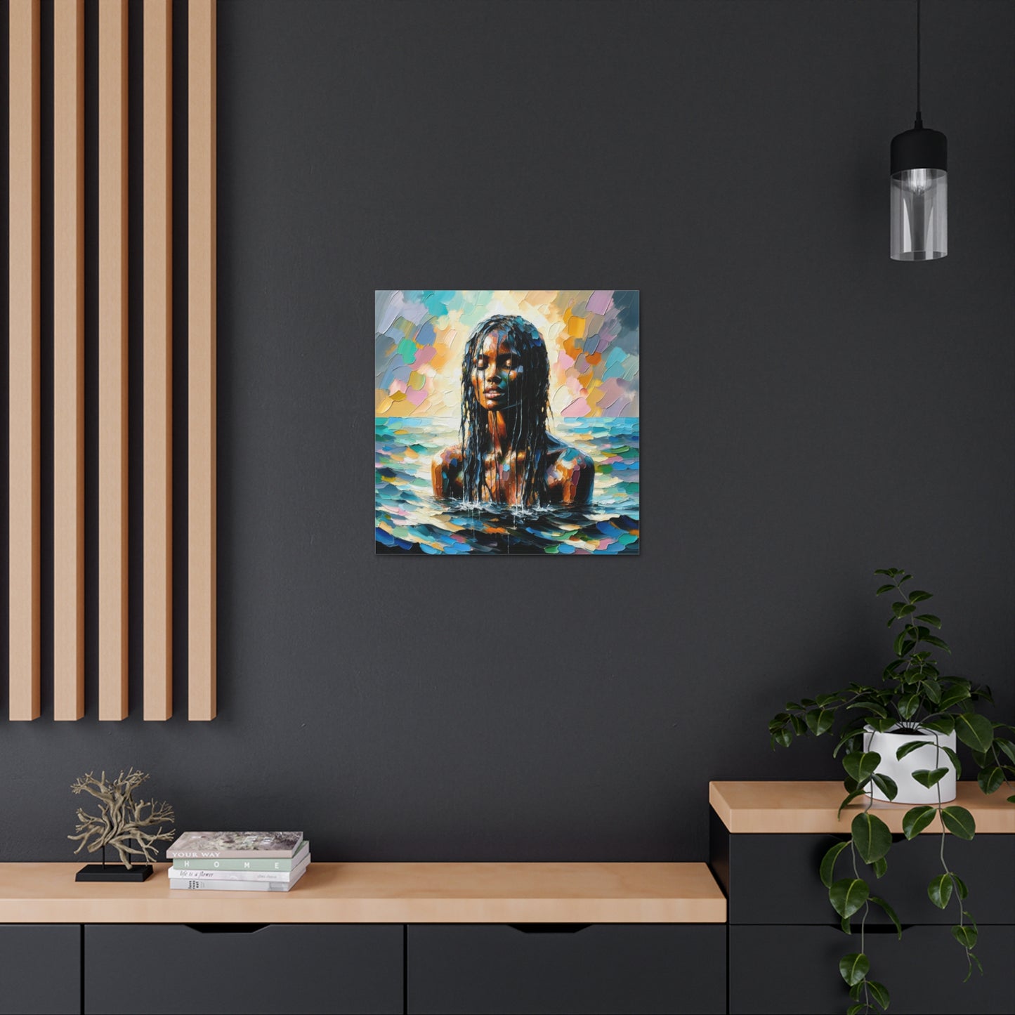 Art Print#9 of Trini Woman - Chilling in the Caribbean Sea, Oil Finish, West Indian Ethnicity, Cultural, Heritage Art, Canvas Gallery Wraps