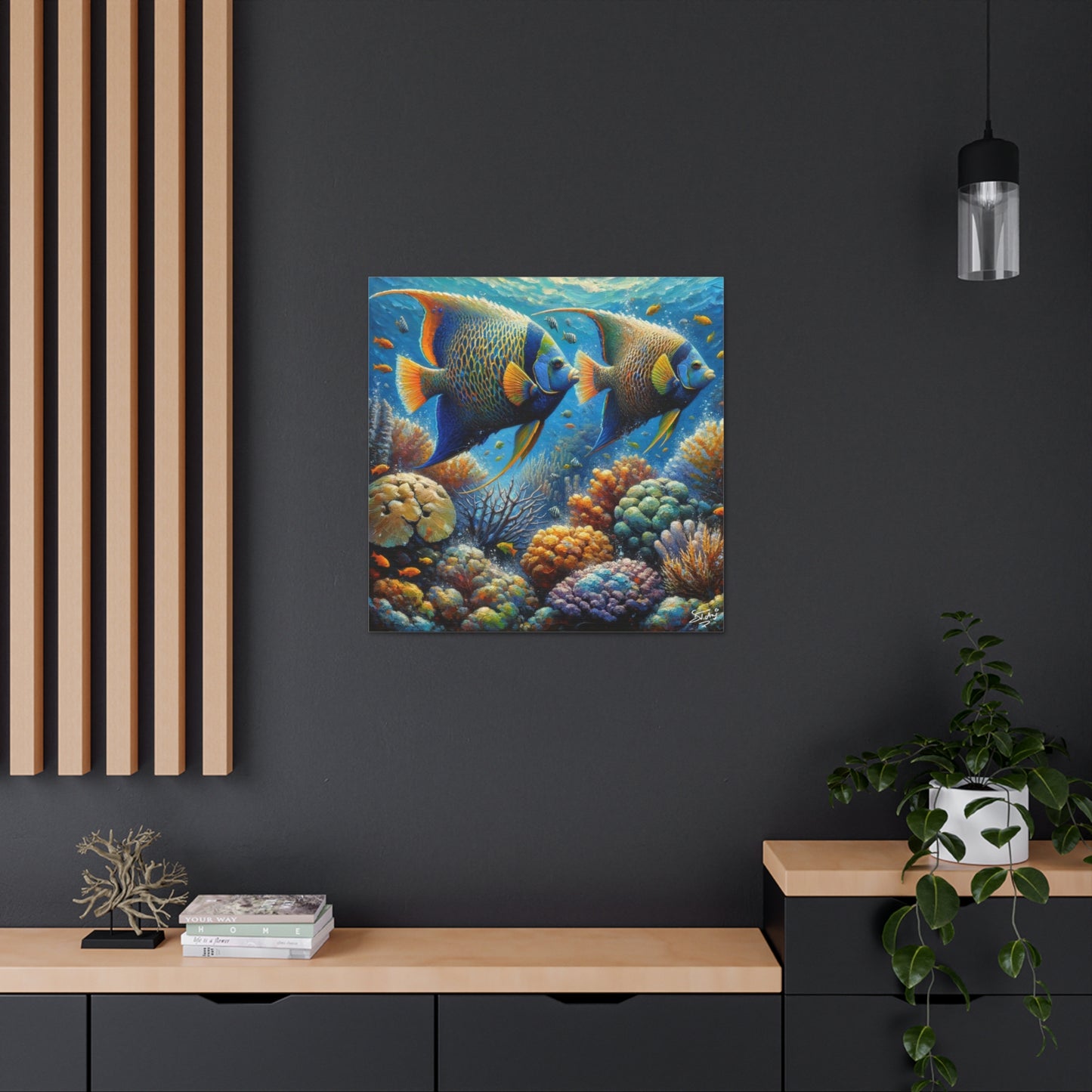 Art Print, Queen Angelfish, Oil Finish, Caribbean Nature, Canvas Gallery Wrap