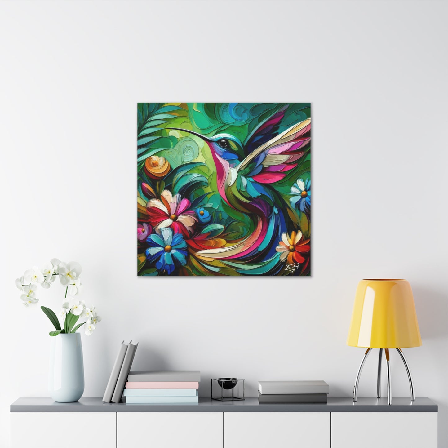 Art Print, Hummingbird, Caribbean Birds, Abstract Oil Finish, Caribbean Nature, Cultural, Heritage, Canvas Gallery Wrap