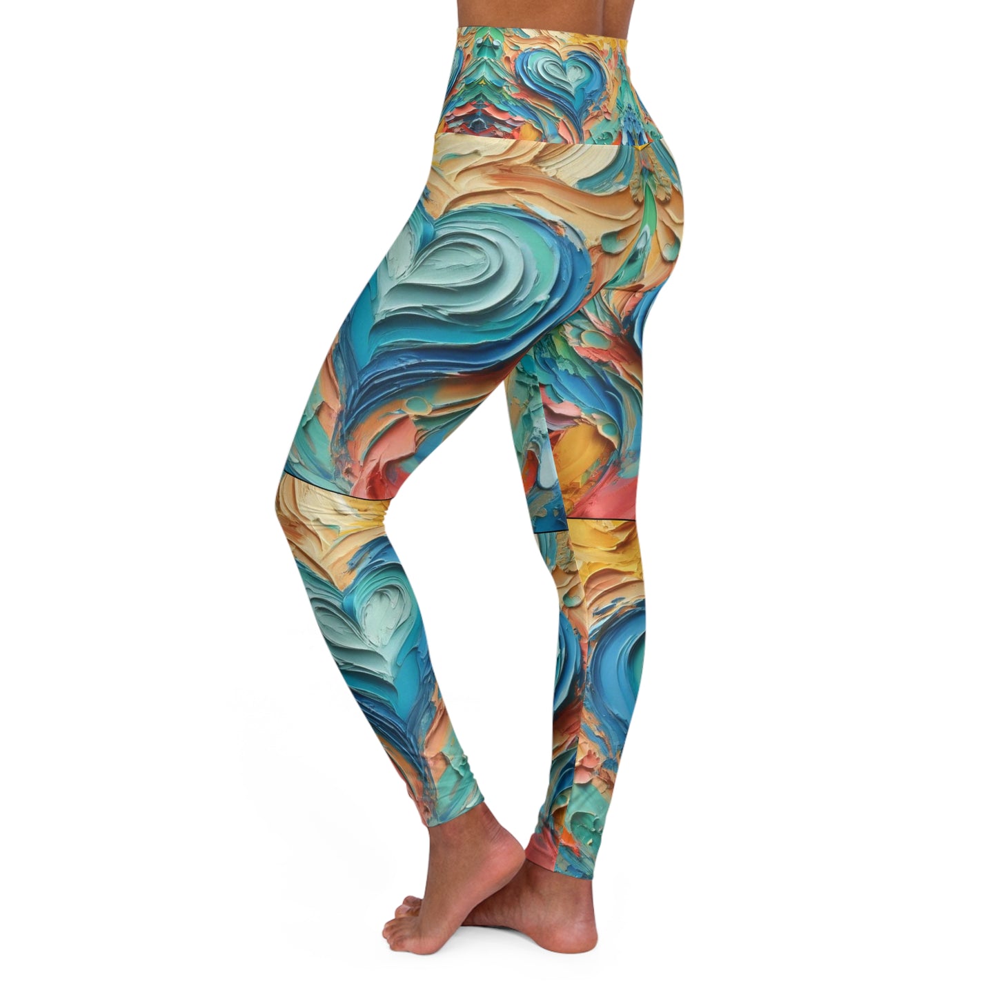 High Waisted Yoga Leggings (AOP) Abstract "Heart" Print