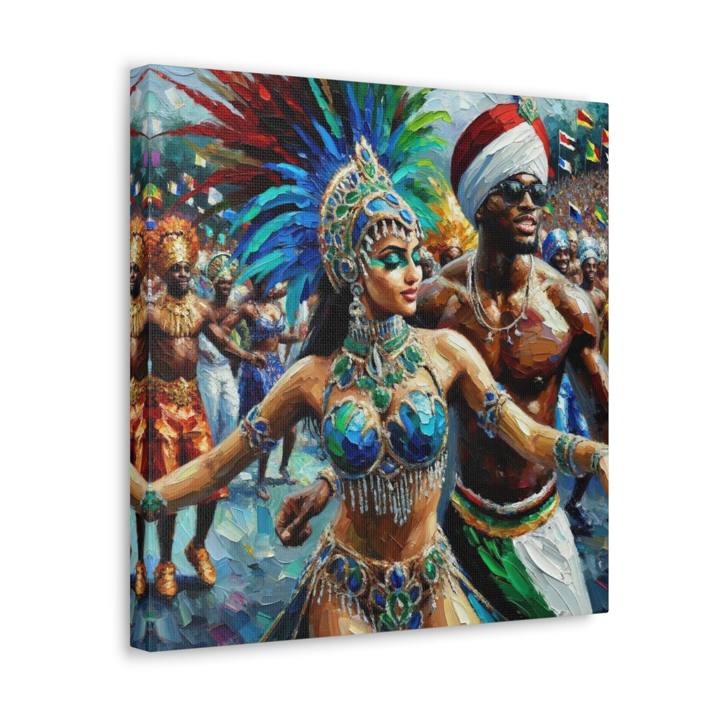 Art Print, Trini Masqueraders#3, Carnival, Oil Finish, West Indian Ethnicity, Cultural, Heritage, Indo & Afro Caribbean, Canvas Gallery Wrap