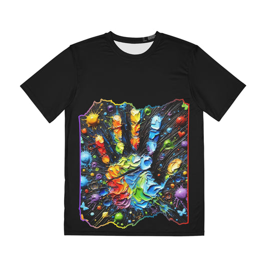 Men's Brushed Polyester Short Sleeve Tee (AOP), Colorful Hand Print