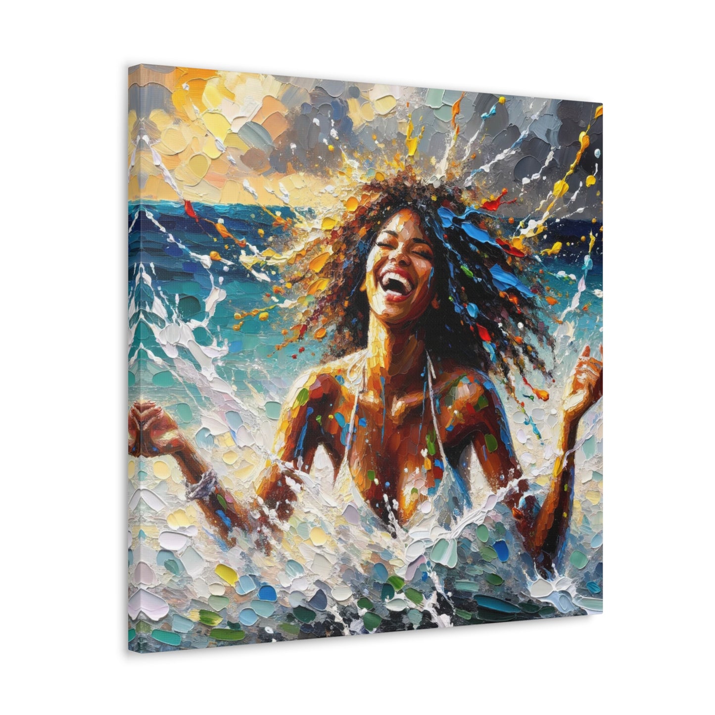 Art Print of Dougla Woman's Exhilaration Captured - Joy, Laughter, Color, Caribbean, Oil Finish, West Indian Art, Canvas Gallery Wraps