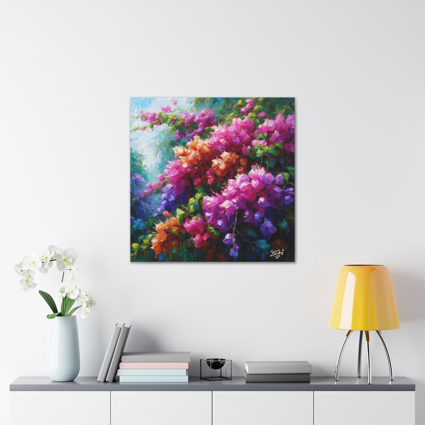 Art Print of Bougainvillea Flowers, Oil Finish, West Indian Art, Canvas Gallery Wraps