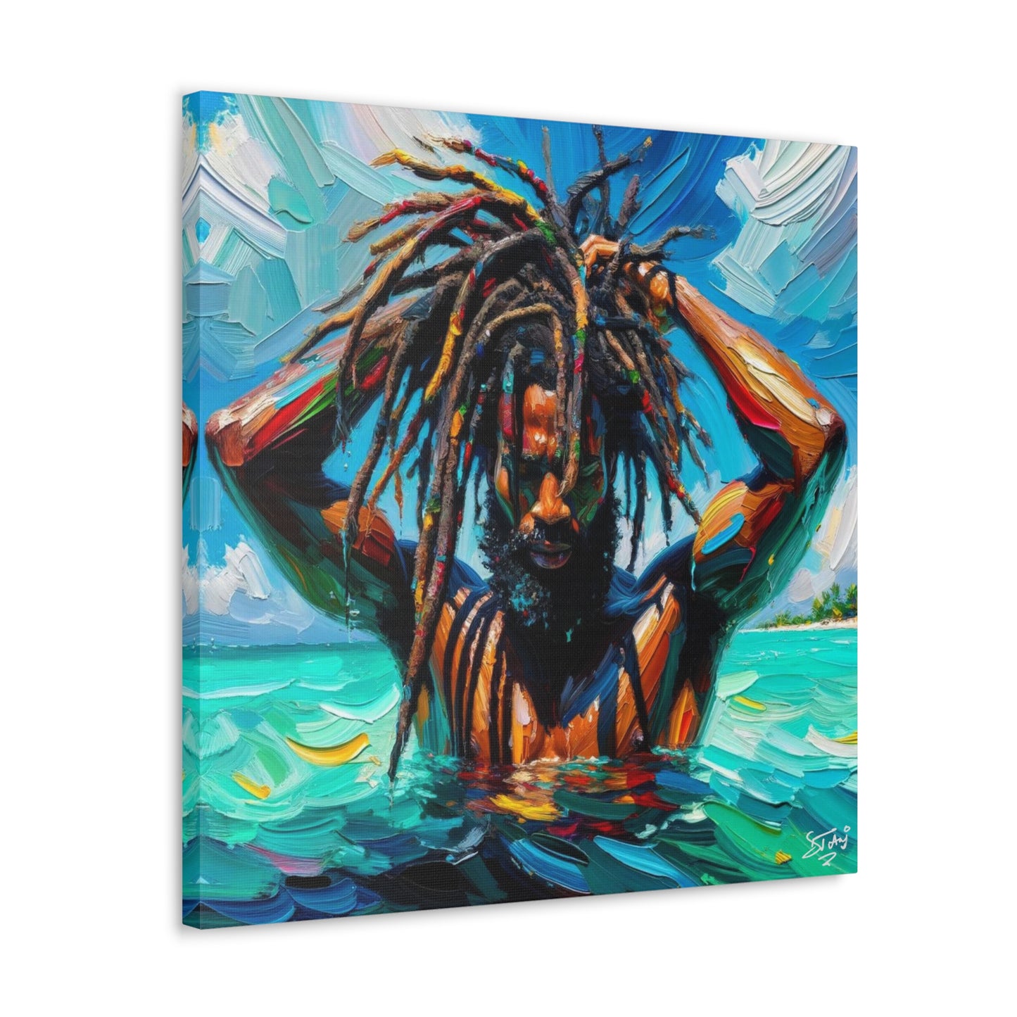 Art Print, Afro-Caribbean Man with Dreadlocks, Oil Finish, West Indian Ethnicity, Cultural, Heritage, Semi-Abstract, Canvas Gallery Wrap