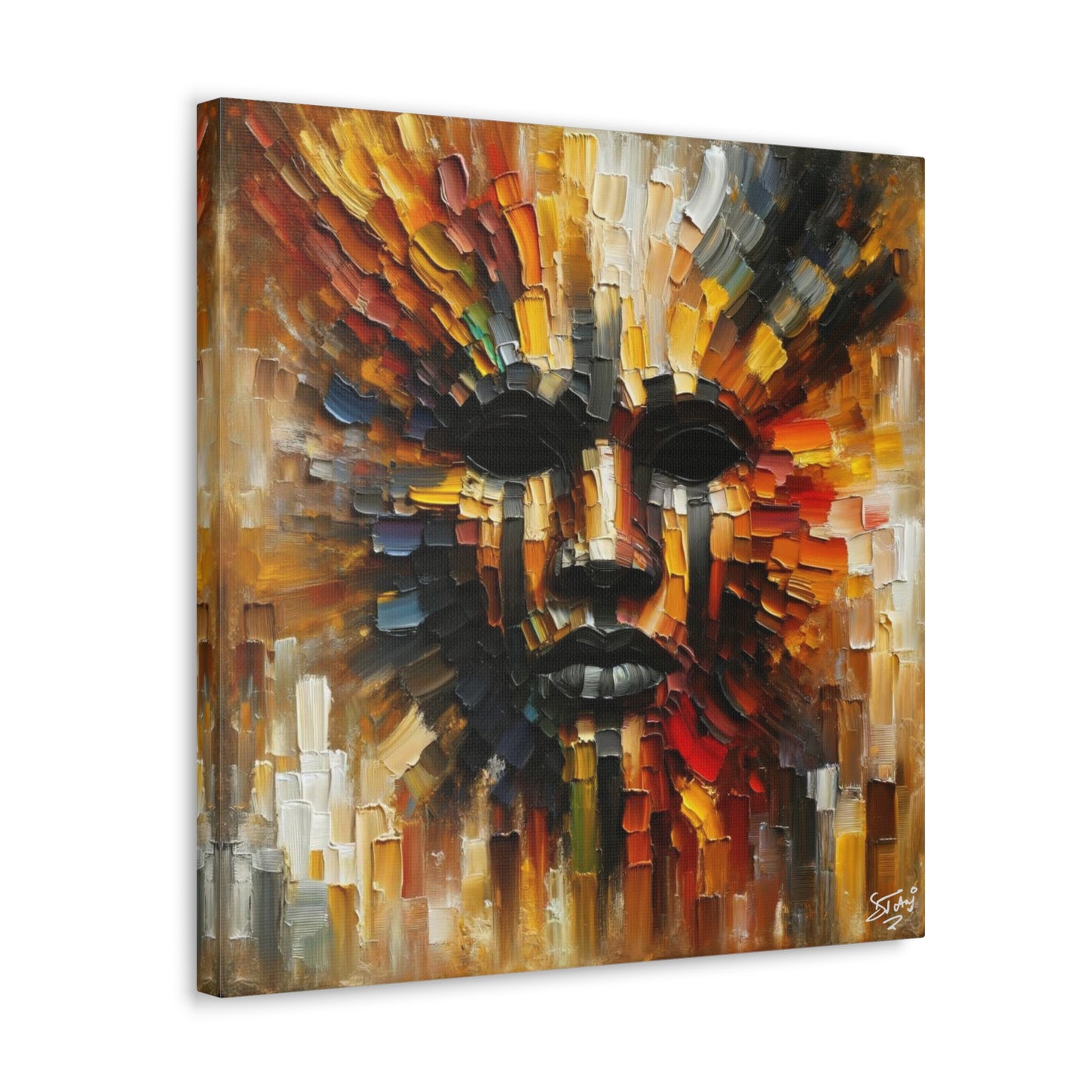 Art Print, Afro-Caribbean Mask, Oil Finish, Carnival,  West Indian Ethnicity, Cultural, Heritage, Semi-Abstract, Canvas Gallery Wrap