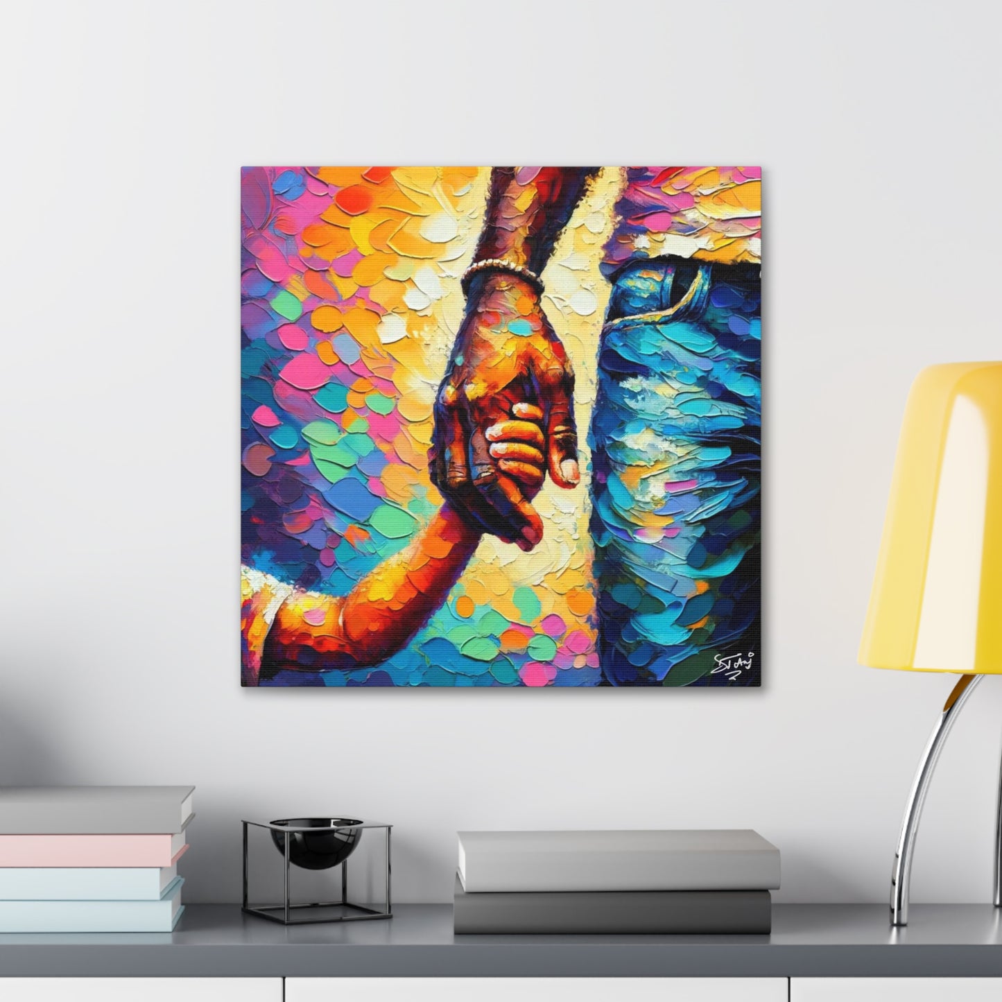 Art Print, Afro-Caribbean Father & Son, Oil Finish, West Indian Ethnicity, Cultural, Heritage, Abstract, Canvas Gallery Wrap