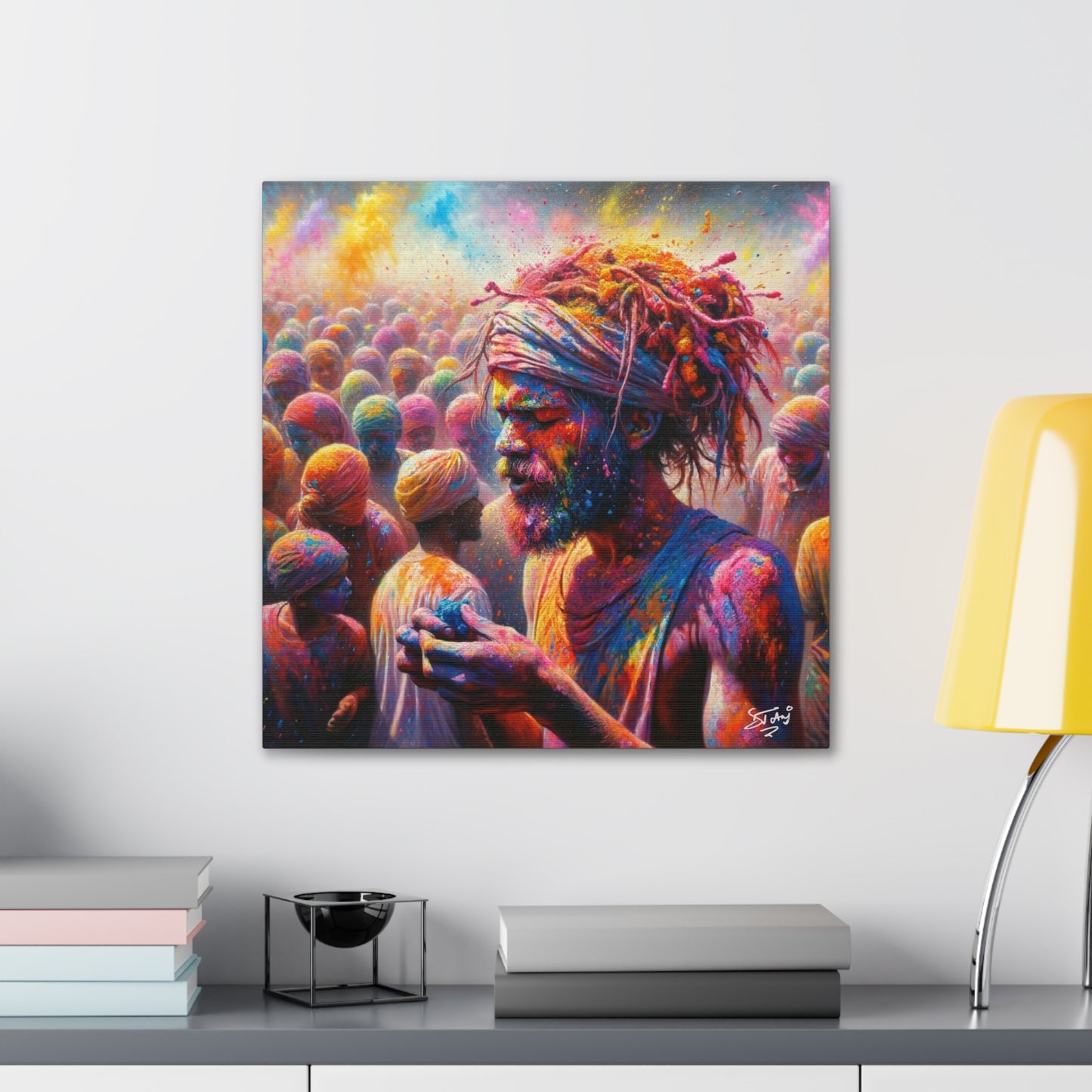 Art Print, Indo-Caribbean Man, "Phagwa" Oil Finish, West Indian Ethnicity, Cultural, Heritage, Canvas Gallery Wrap