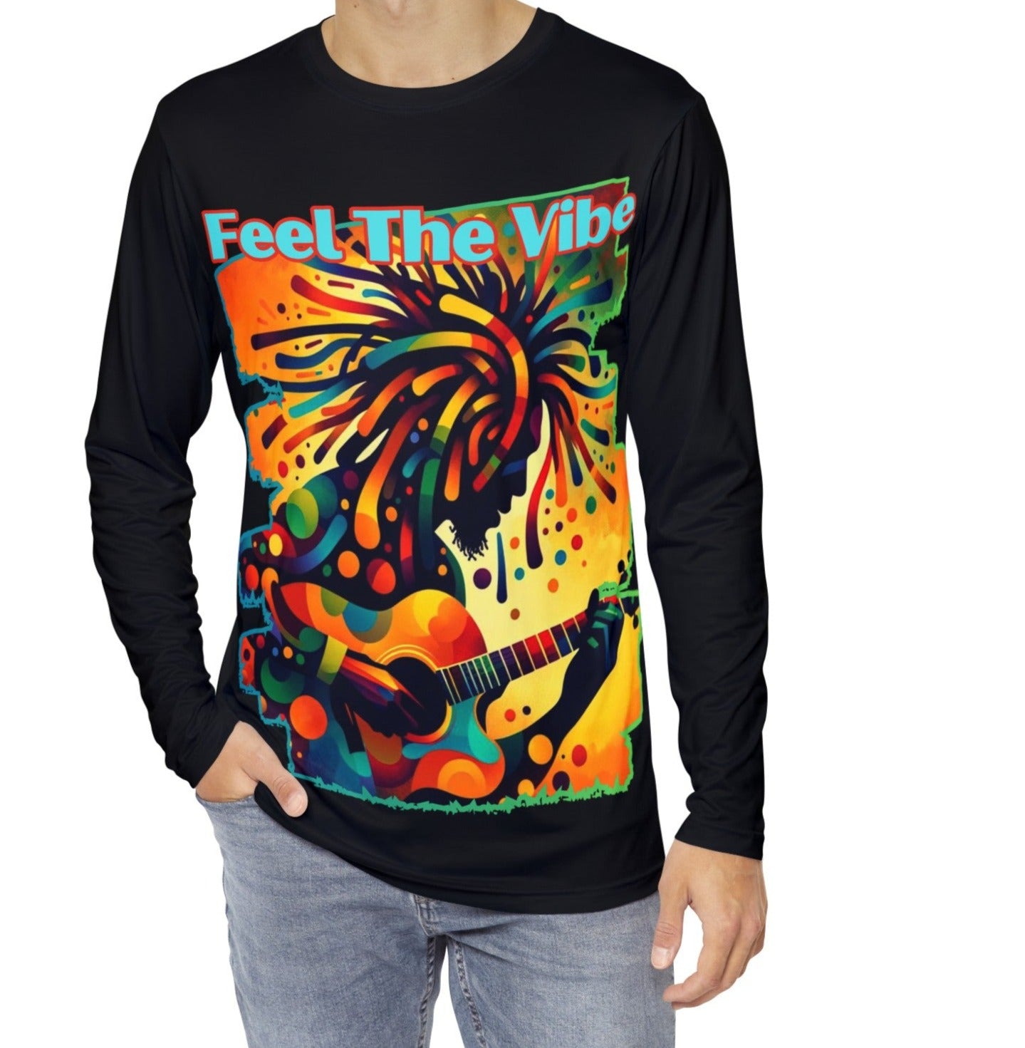 Men's Brushed Polyester Long Sleeve Shirt (AOP) "Feel The Vibe"