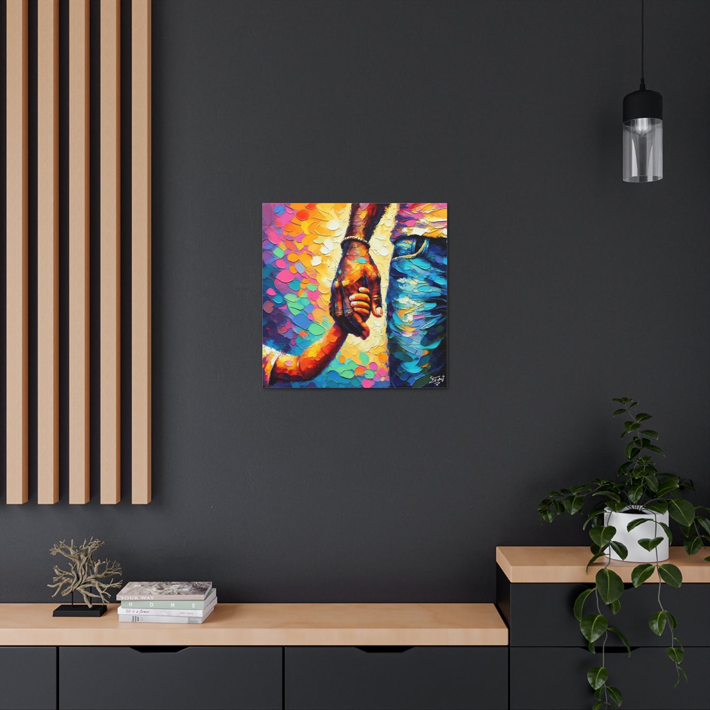 Art Print, Afro-Caribbean Father & Son, Oil Finish, West Indian Ethnicity, Cultural, Heritage, Abstract, Canvas Gallery Wrap