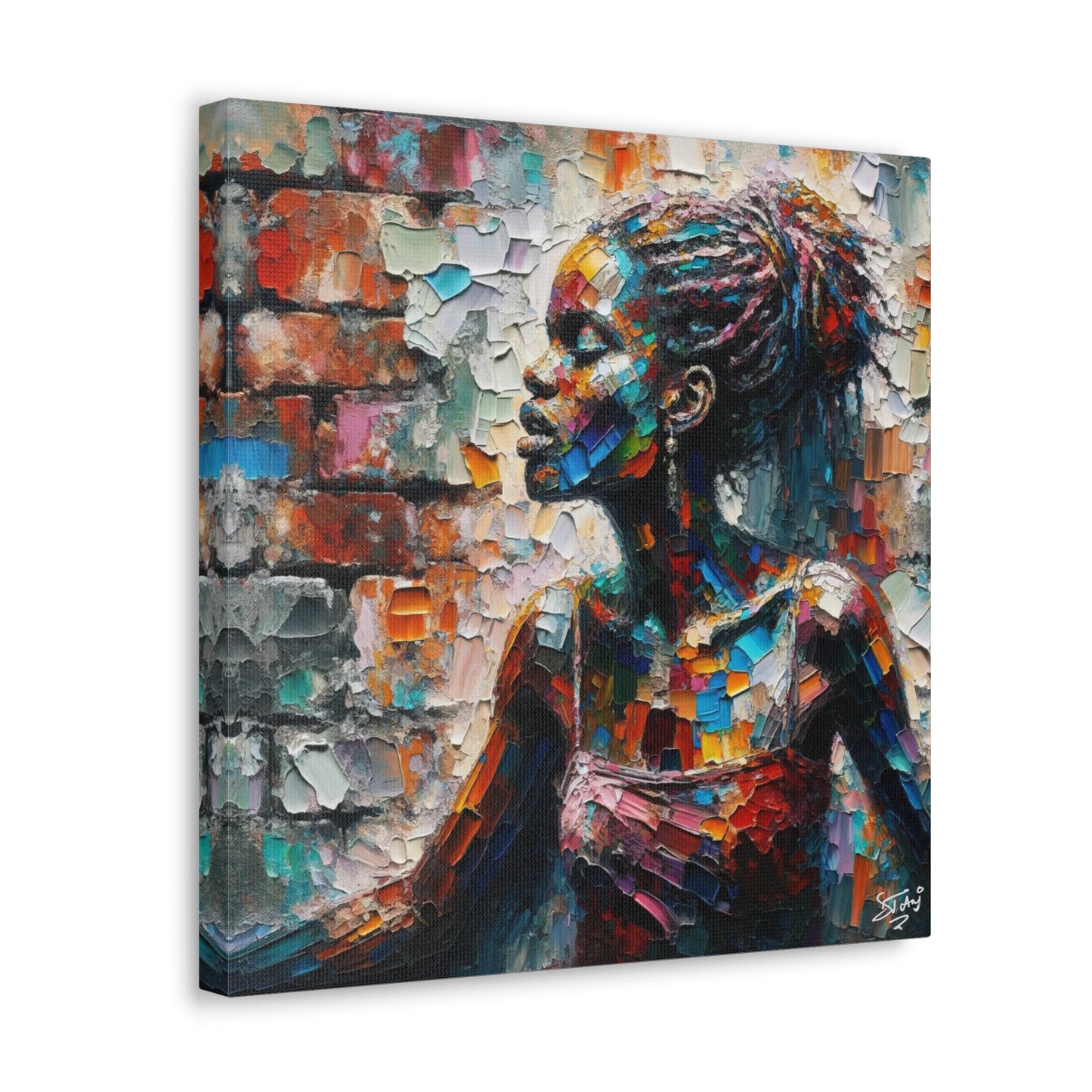 Art Print, Afro-Caribbean Woman "In Paint," (3) Oil Finish, West Indian Ethnicity, Cultural, Heritage, Semi-Abstract, Canvas Gallery Wrap