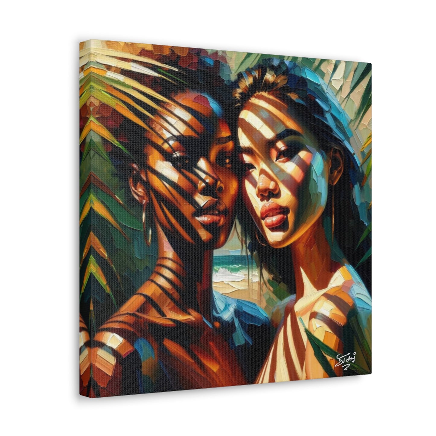 Art Print, Caribbean Women, "In the Shade" Oil Finish, West Indian Ethnicity, Cultural, Heritage, Canvas Gallery Wrap