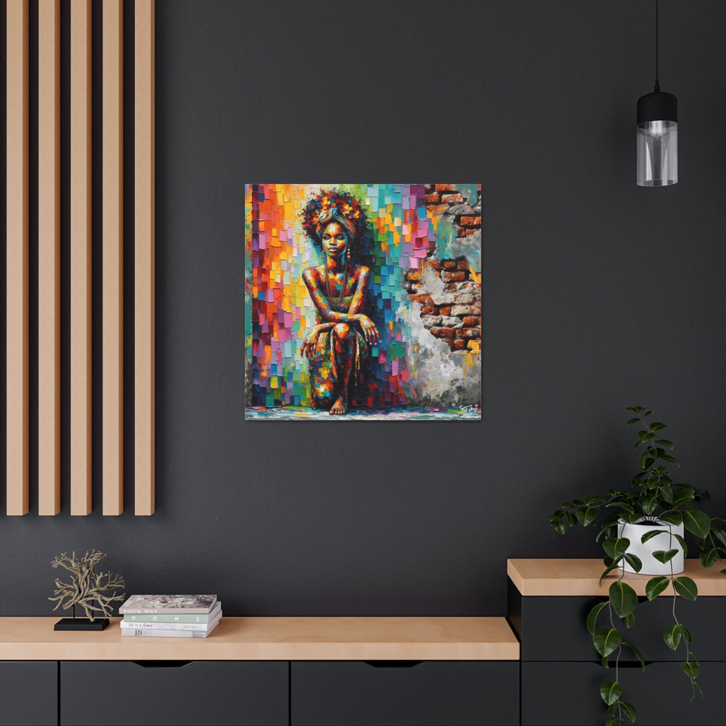 Art Print, Afro-Caribbean Woman "In Paint," (4) Oil Finish, West Indian Ethnicity, Cultural, Heritage, Semi-Abstract, Canvas Gallery Wrap