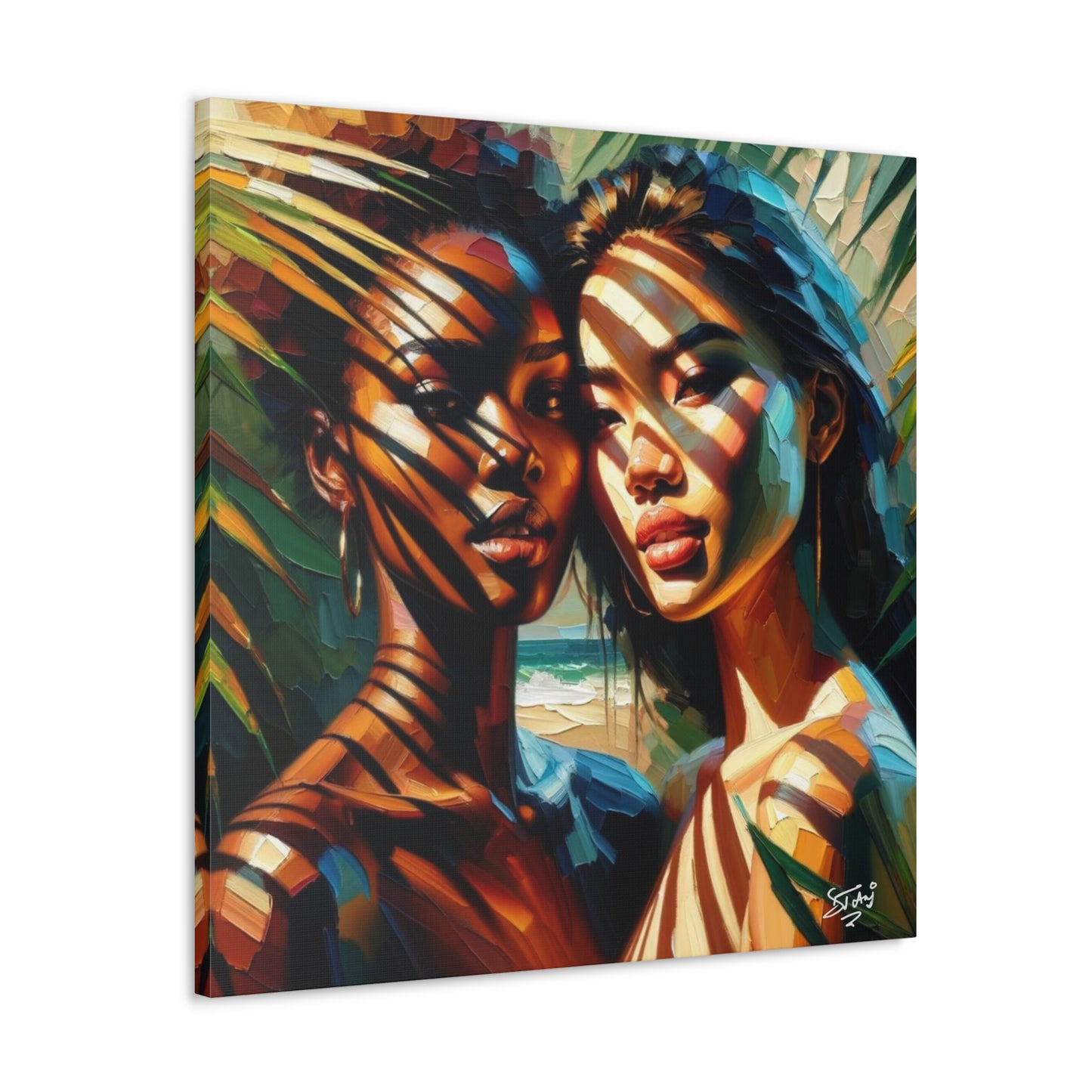 Art Print, Caribbean Women, "In the Shade" Oil Finish, West Indian Ethnicity, Cultural, Heritage, Canvas Gallery Wrap