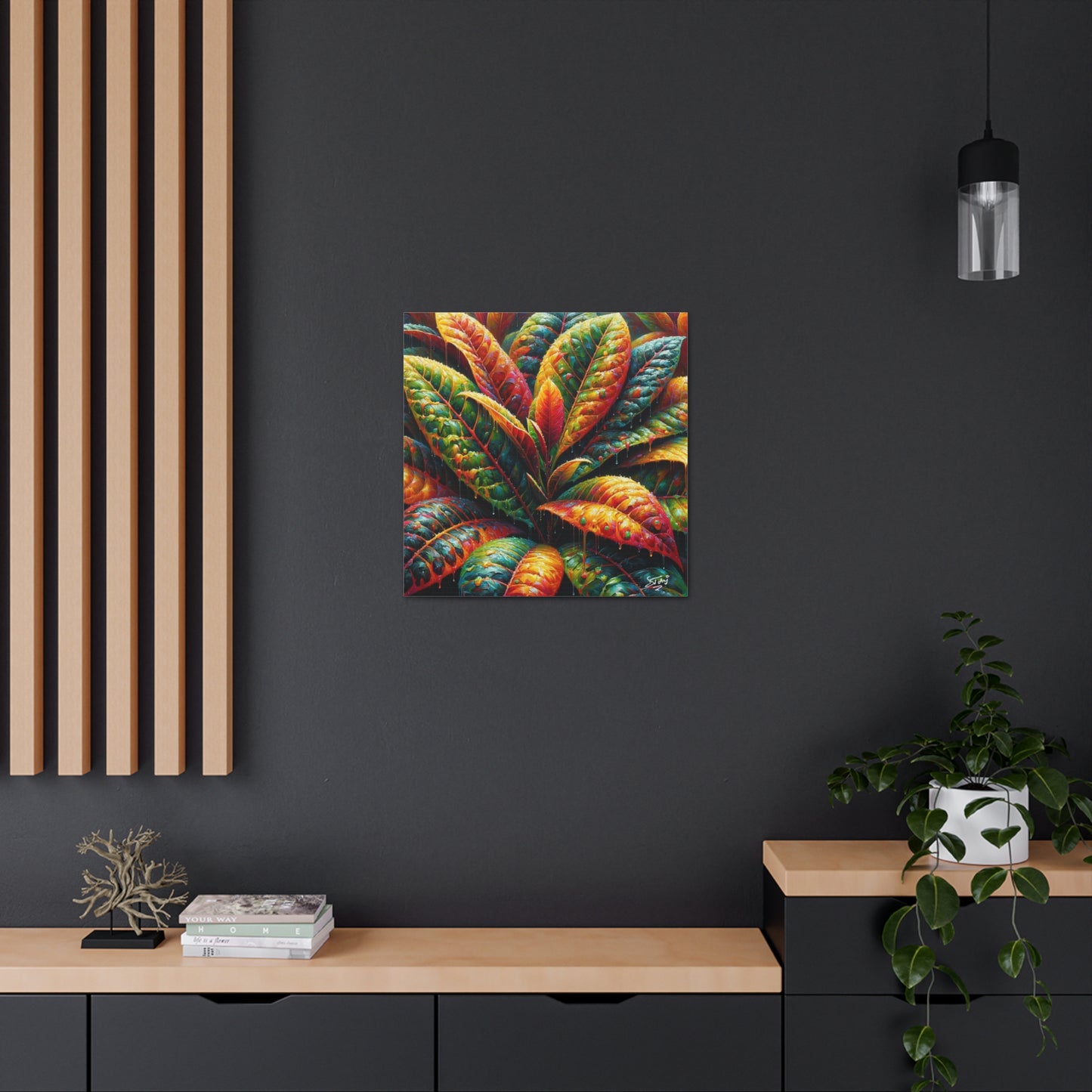 Art Print of Croton Plant, Oil Finish, West Indian Art, Canvas Gallery Wraps