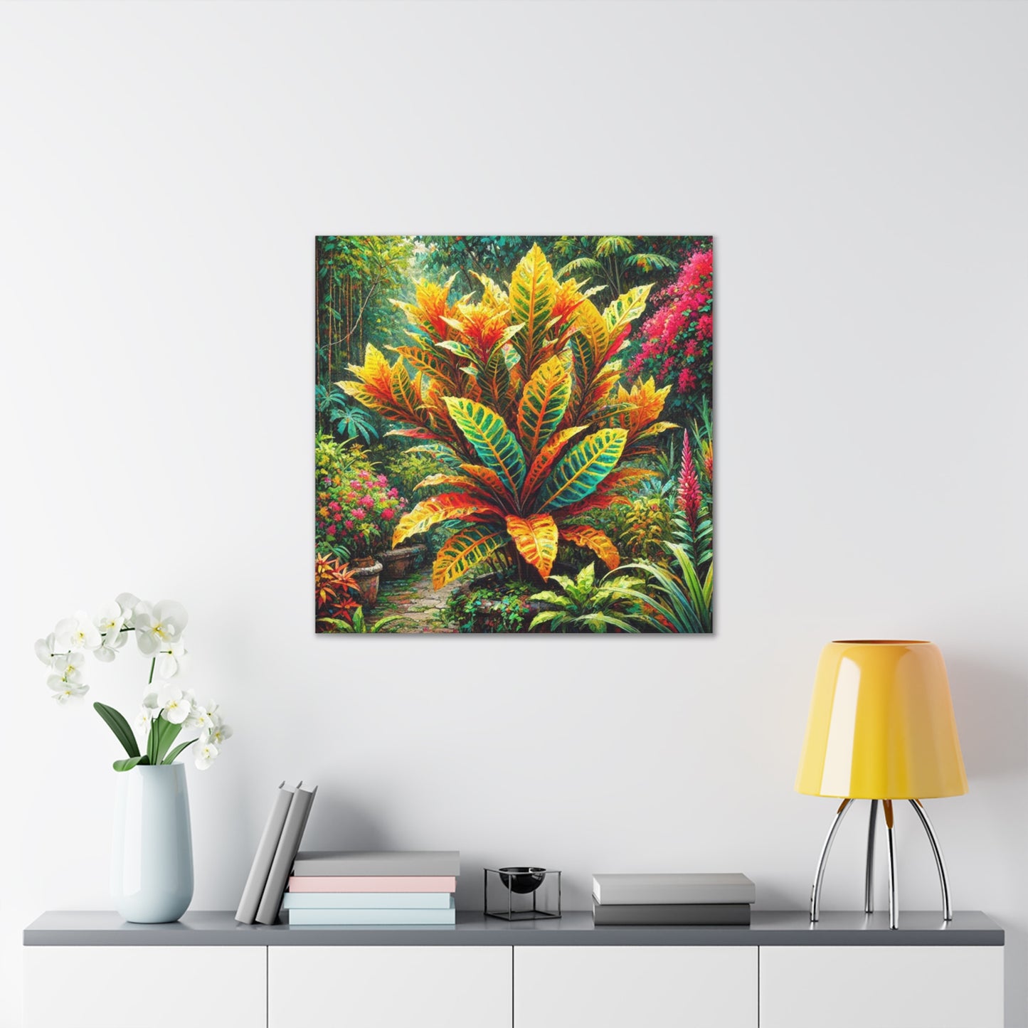 Art Print of Croton Garden, Oil Finish, West Indian Art, Canvas Gallery Wraps