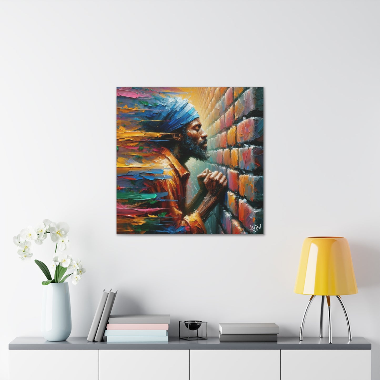 Art Print, Afro-Caribbean Man "The Resistance (3)," Oil Finish, West Indian Ethnicity, Cultural, Heritage, Semi-Abstract, Canvas Gallery Wrap