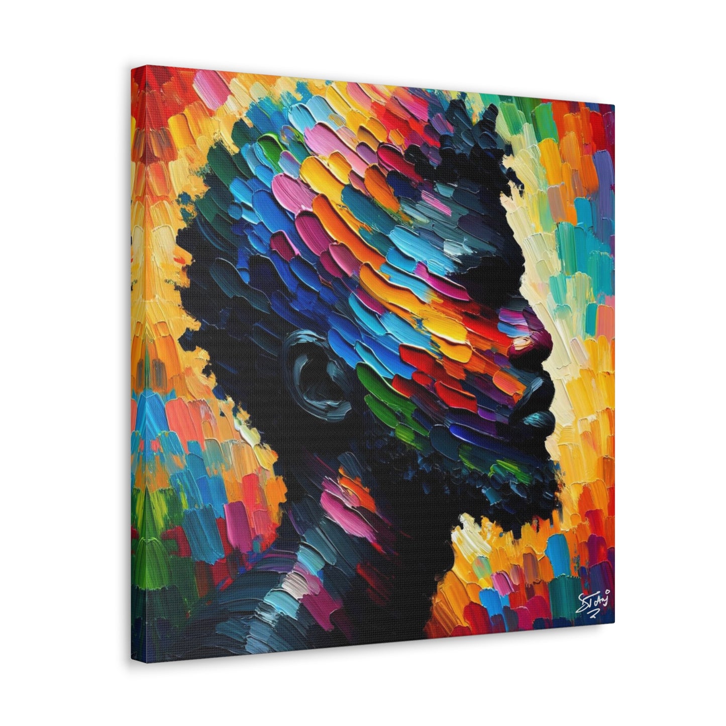 Art Print, Afro-Caribbean Man in Silhouette, Oil Finish, West Indian Ethnicity, Cultural, Heritage, Semi-Abstract, Canvas Gallery Wrap