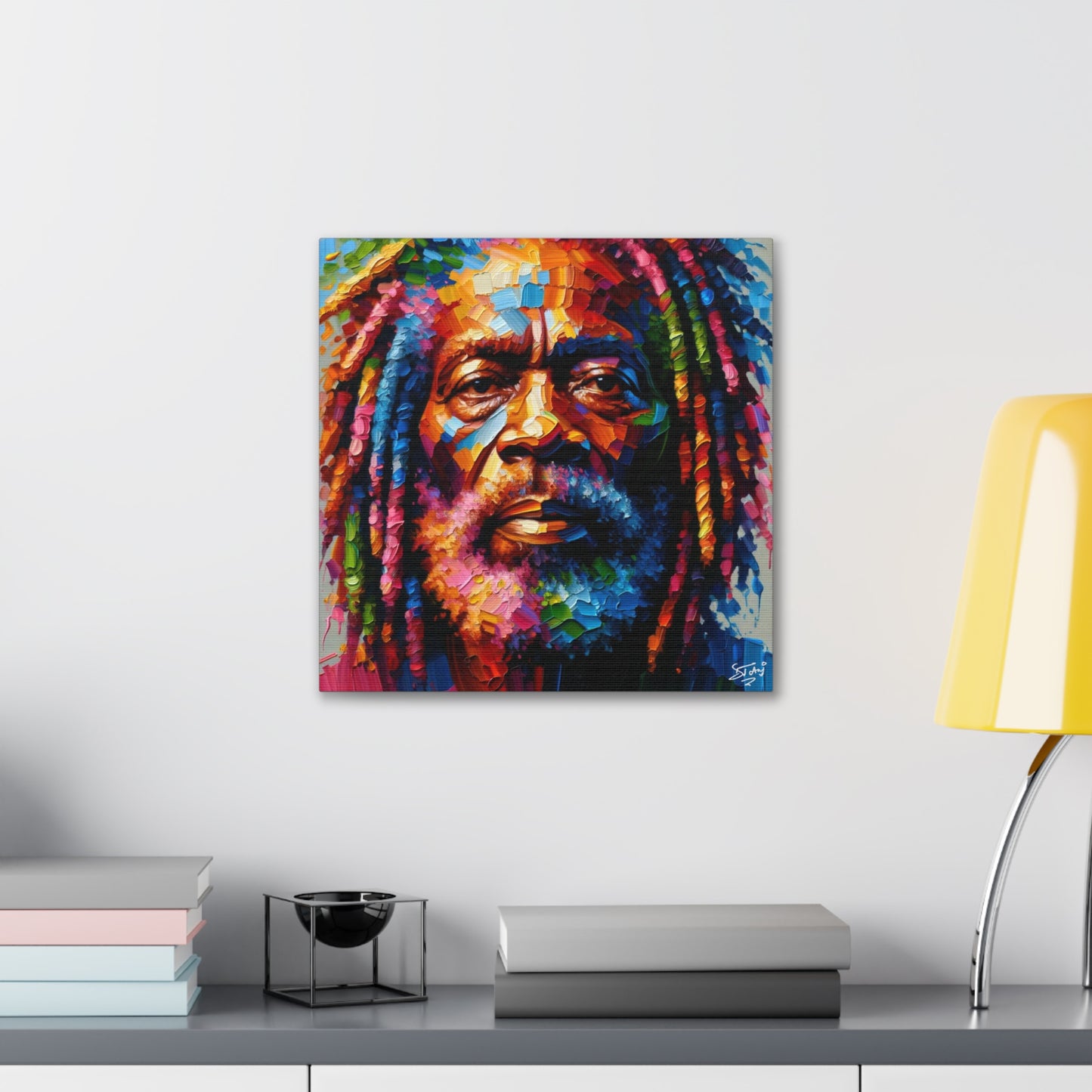 Art Print, Trini Rastaman, Oil Finish, West Indian Ethnicity, Cultural, Heritage, Semi-Abstract, Canvas Gallery Wrap