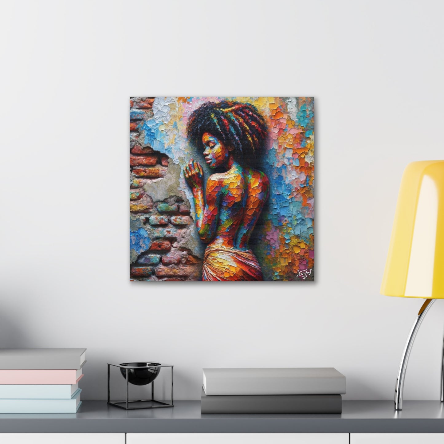 Art Print, Afro-Caribbean Woman "In Paint," (6) Oil Finish, West Indian Ethnicity, Cultural, Heritage, Semi-Abstract, Canvas Gallery Wrap