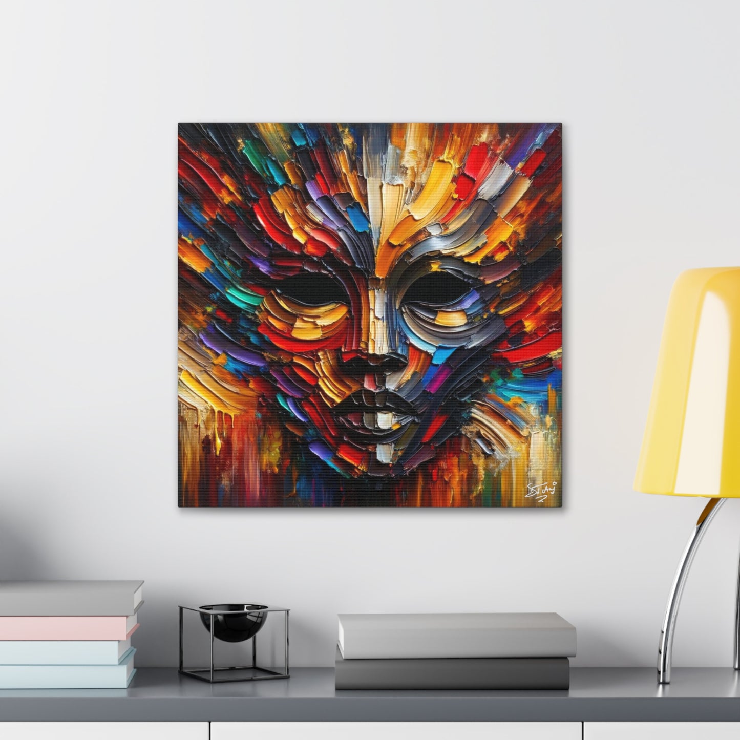 Art Print, Afro-Caribbean Mask, Oil Finish, Carnival,  West Indian Ethnicity, Cultural, Heritage, Semi-Abstract, Canvas Gallery Wrap