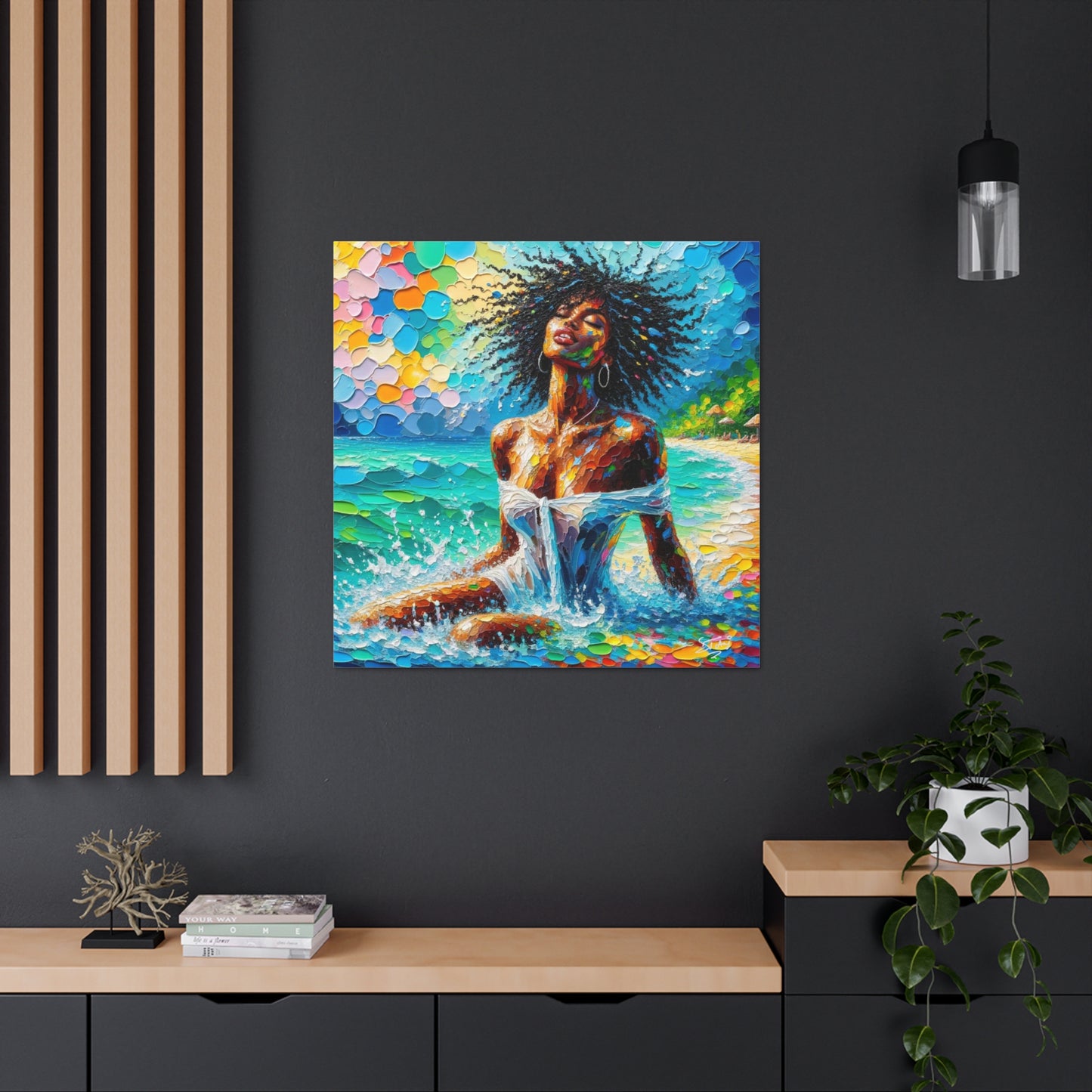 Art Print, Afro-Caribbean Woman, "Sea Bath" Abstract, Oil Finish, West Indian Ethnicity, Cultural, Heritage, Abstract, Canvas Gallery Wrap