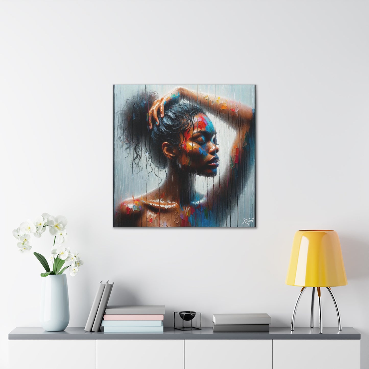 Art Print, Afro-Caribbean Woman in Sauna, Oil Finish, West Indian Ethnicity, Cultural, Heritage, Semi-Abstract, Canvas Gallery Wrap